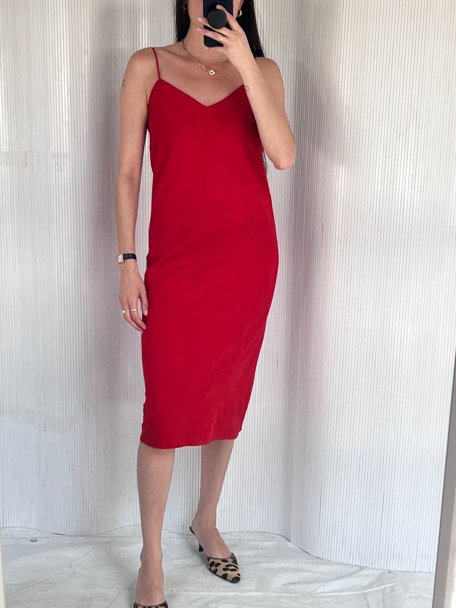 Vakko Red Suede Dress, S
