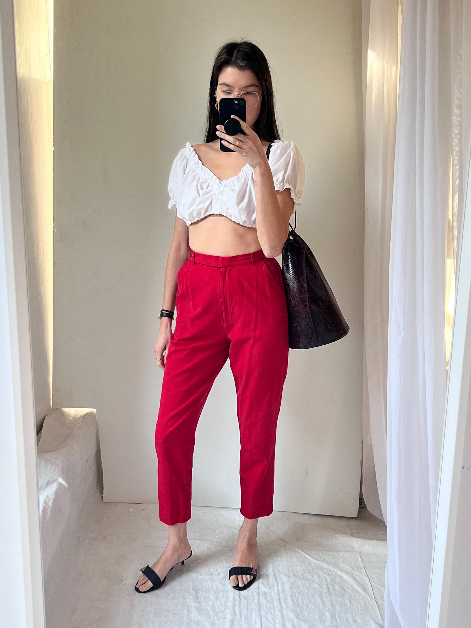 Tracy Reiss for Magaschoni Red Silk/Cotton Trousers