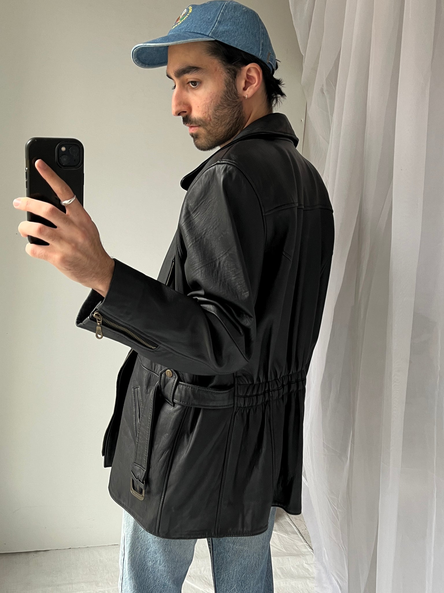 Alyans leder belted leather jacket