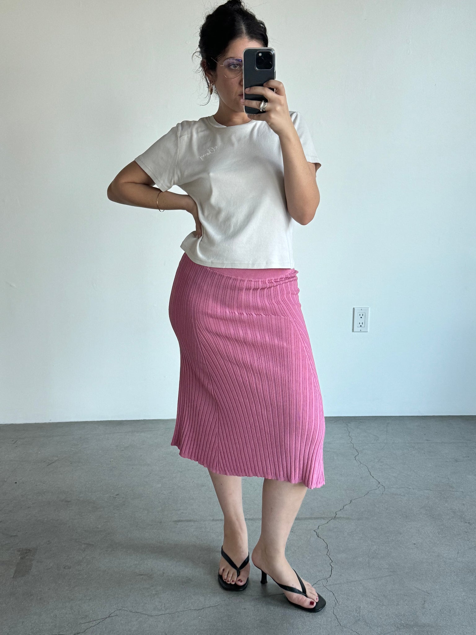 Pink Pleated Knit Skirt