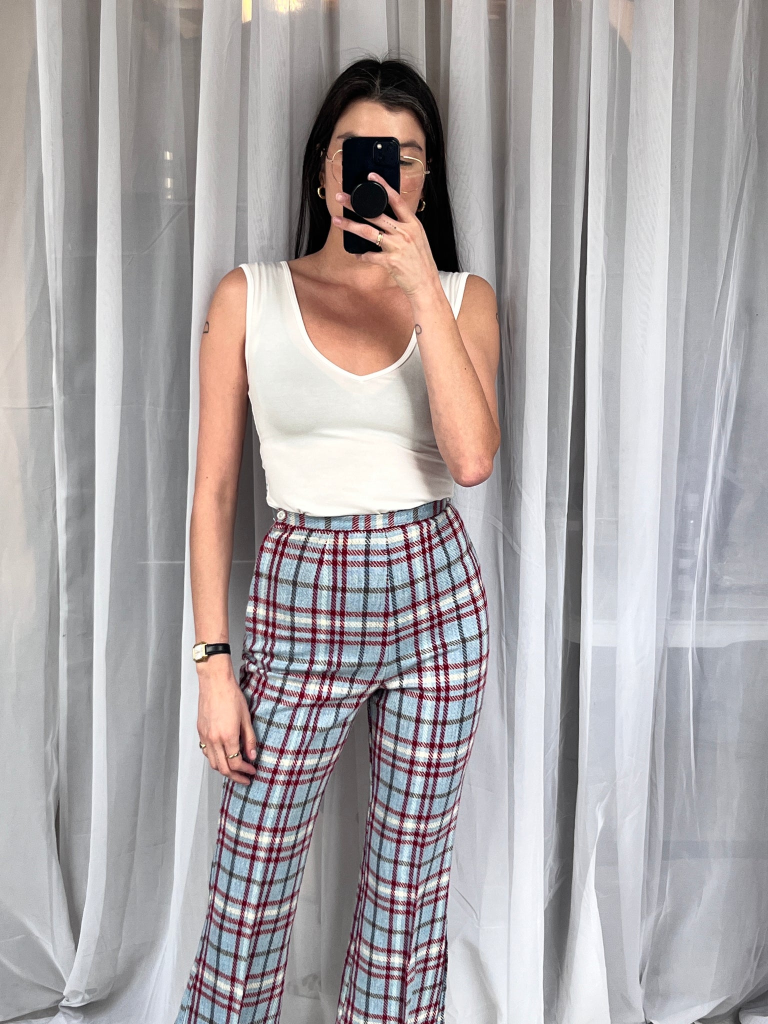 Blue & Red Plaid Pant