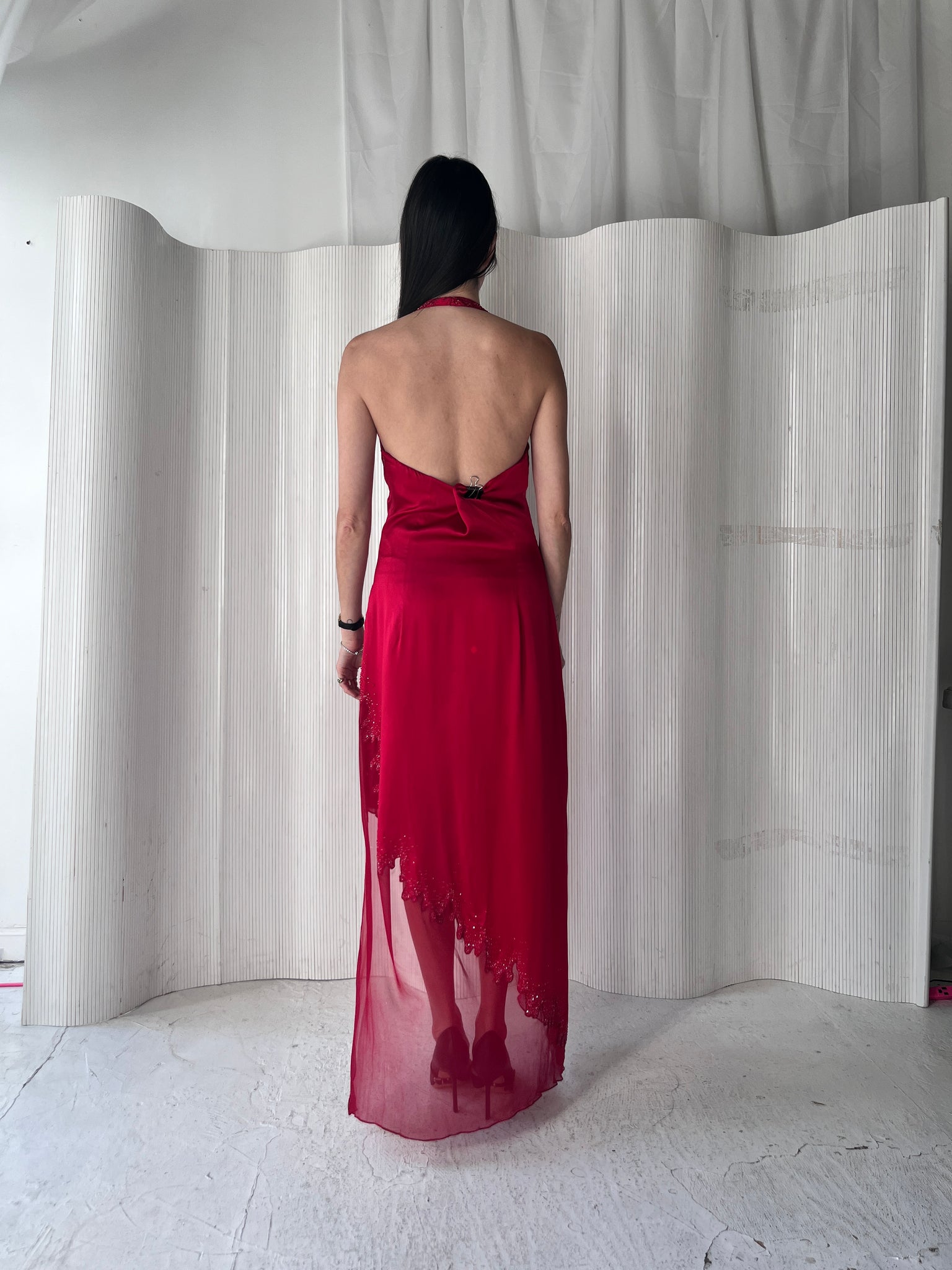 Silk Garnet Halter Gown