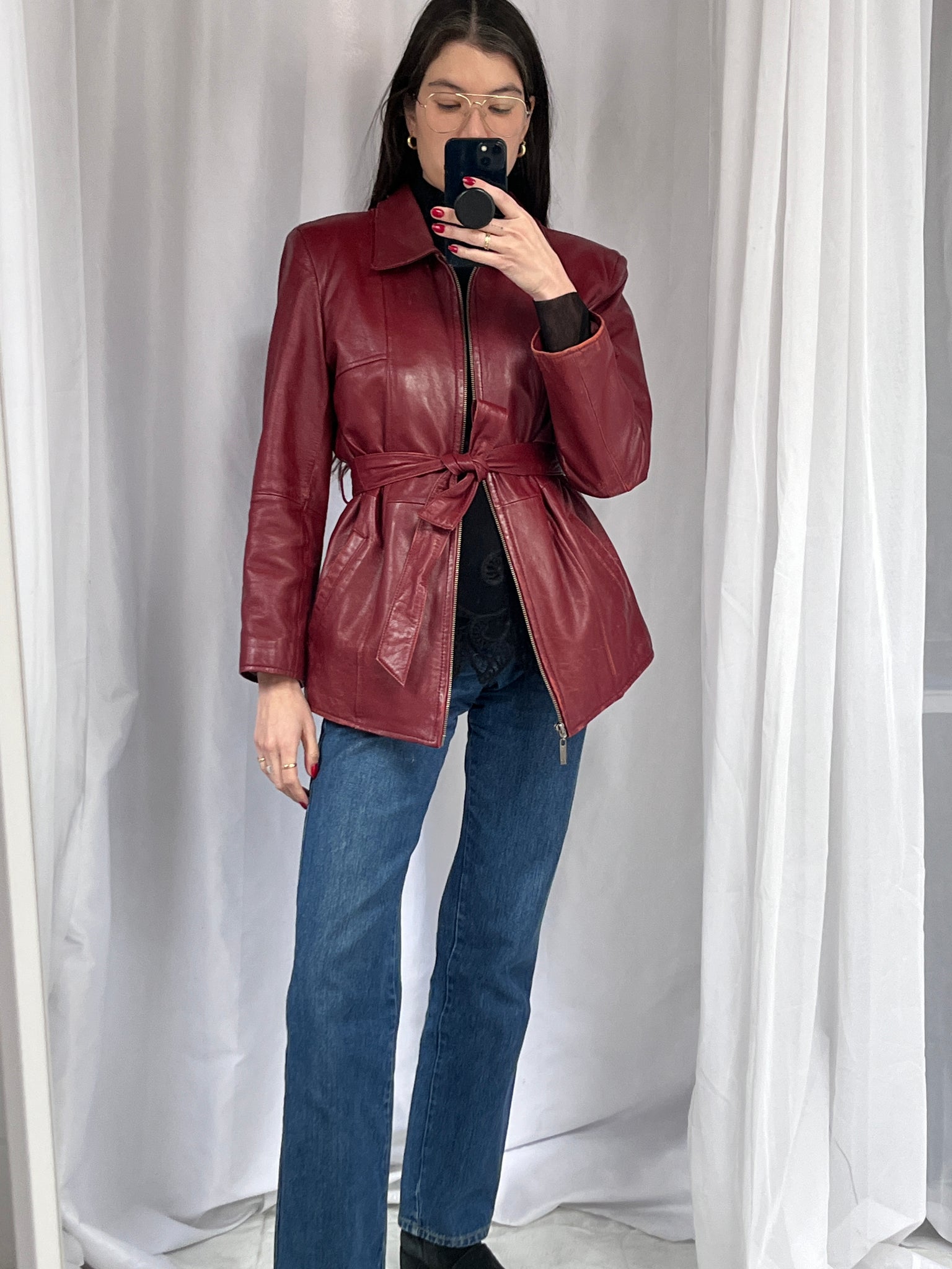 Vintage faded red leather jacket