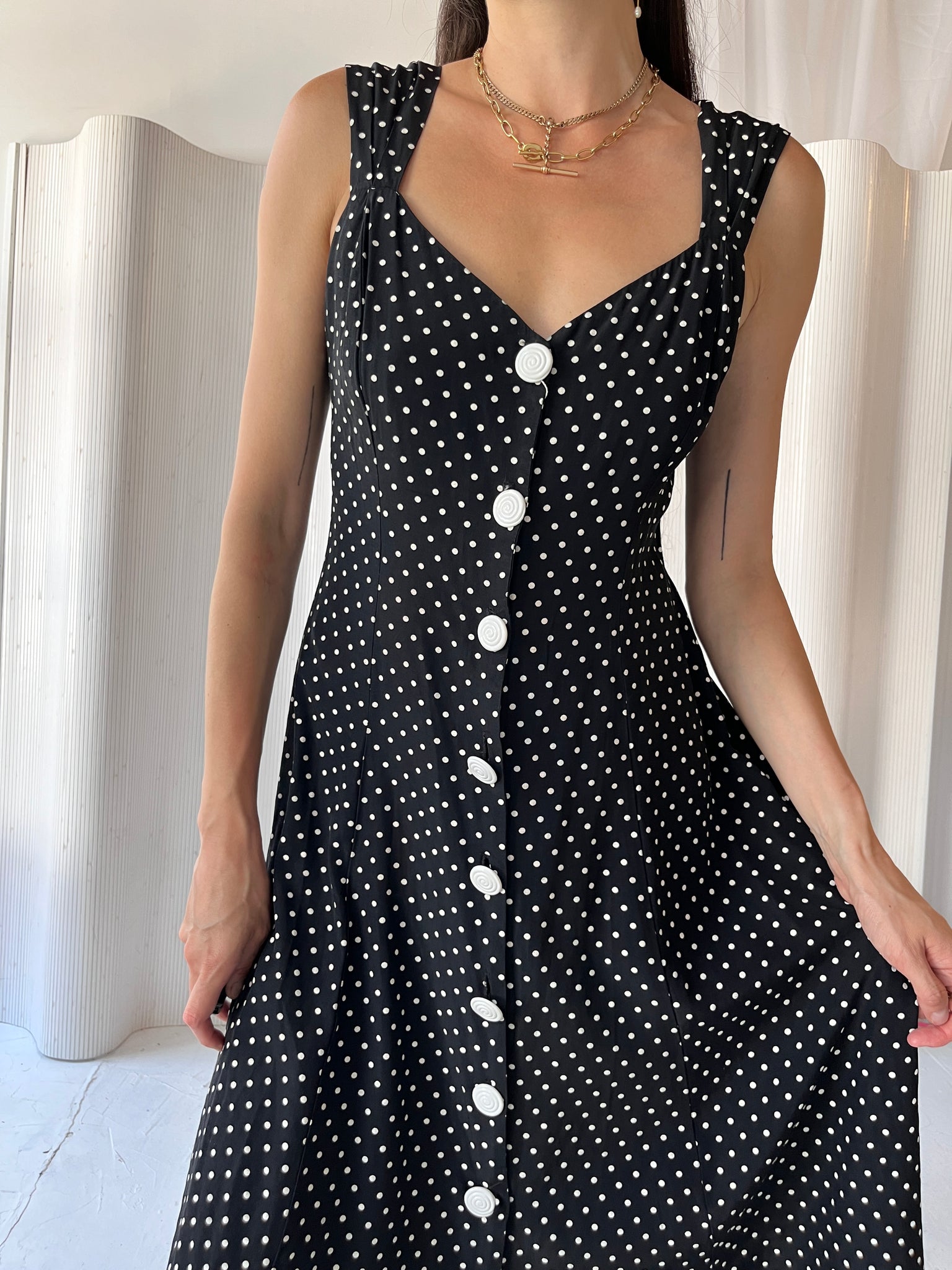 Black polka dot dress with buttons