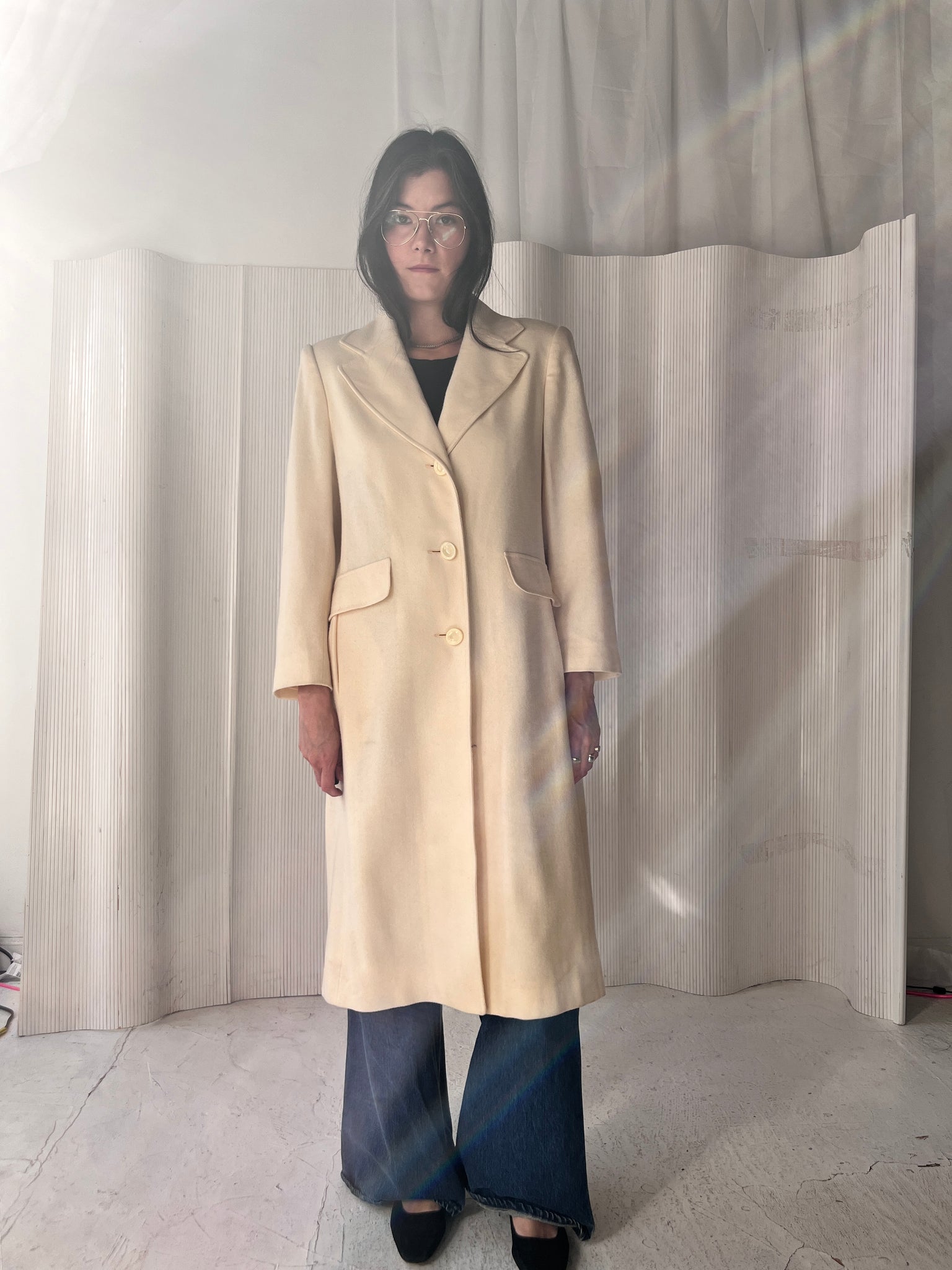 Cream wool long coat