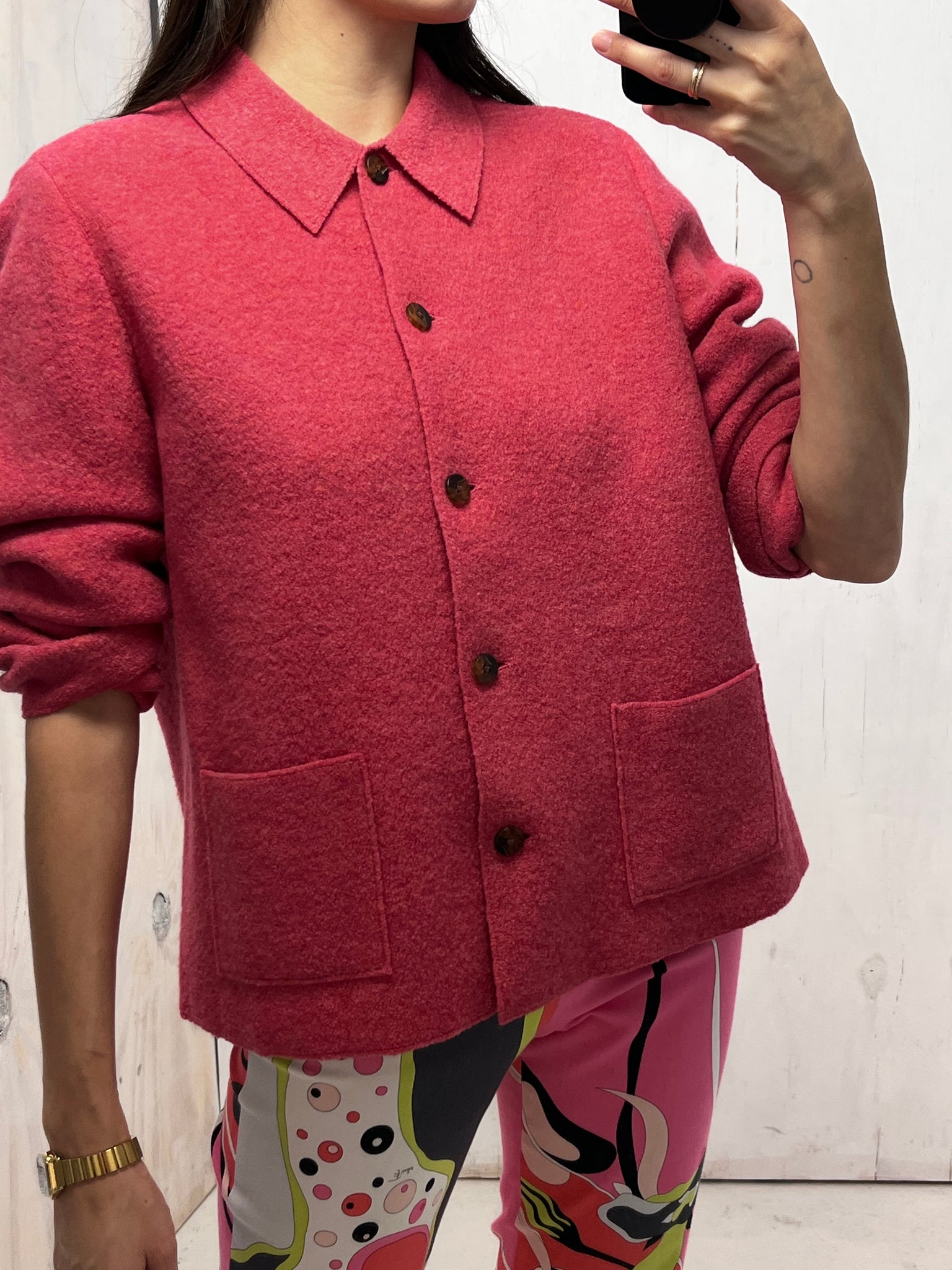Boiled wool pink chore jacket