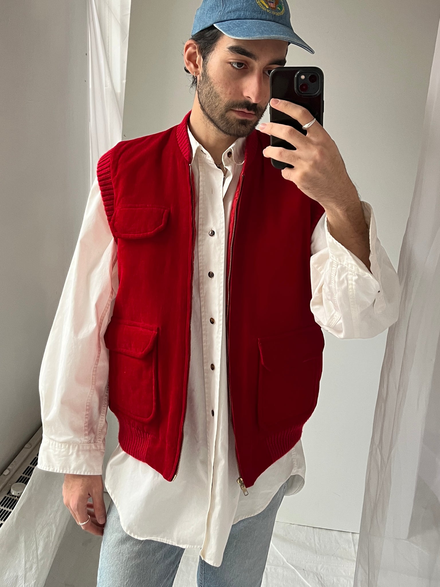 90s Red corduroy winter vest