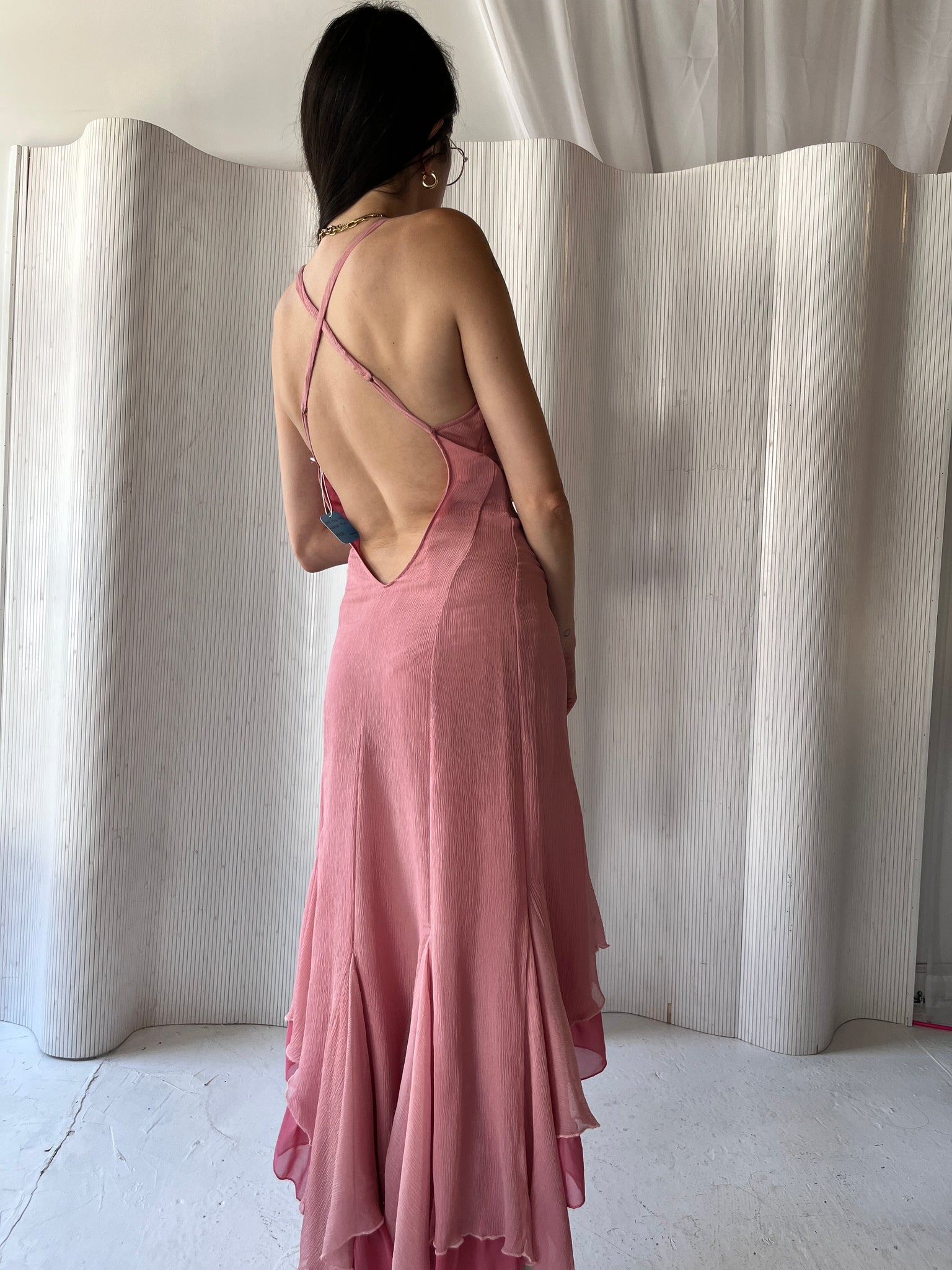 2000s Pink Silk Backless Dress