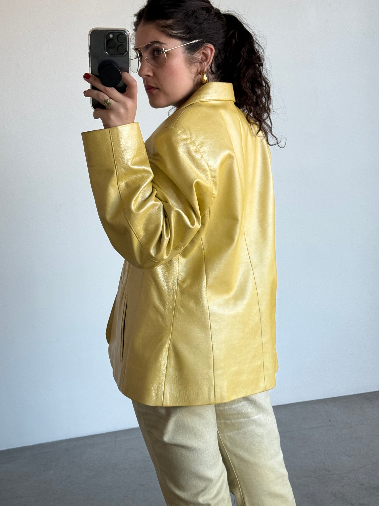 Vintage Yellow Pearlescent Leather Blazer