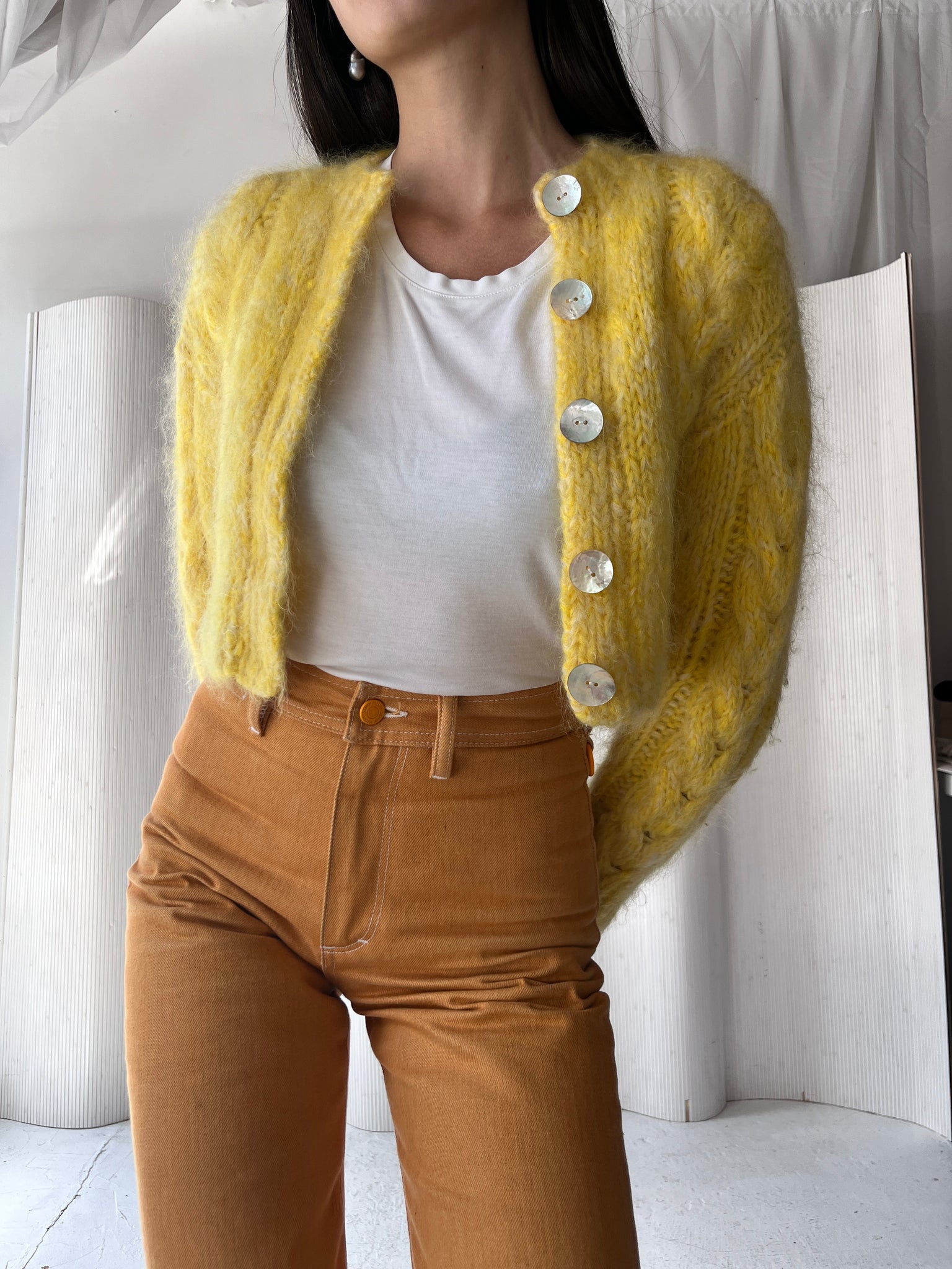 Frisson Knits Cropped Yellow Cardigan