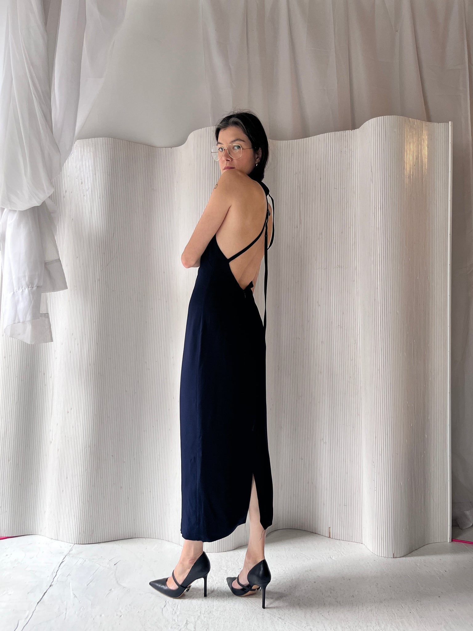 St Agni navy halter maxi dress