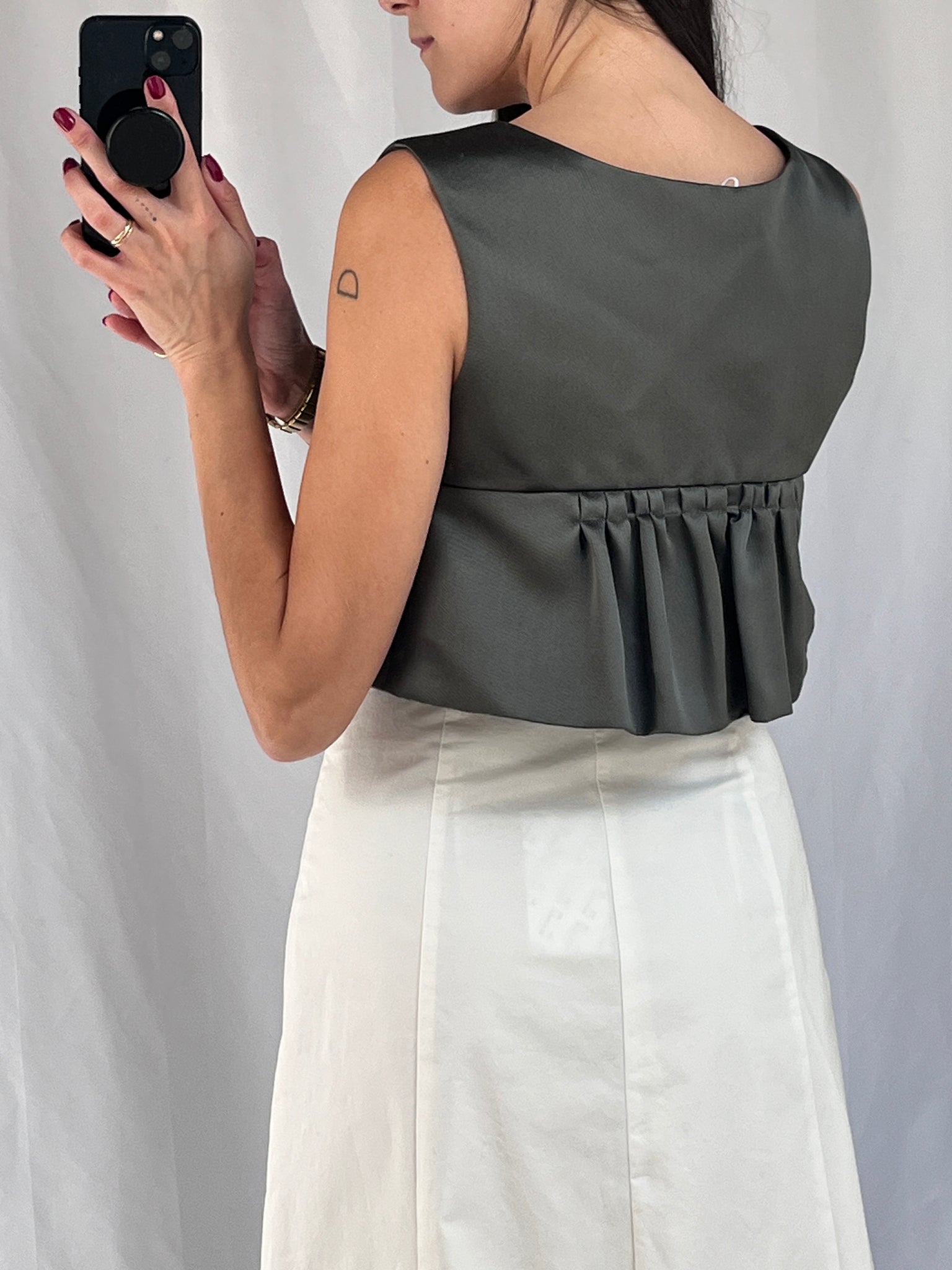 Miu Miu S/S 2020 Runway cropped duchess satin peplum top