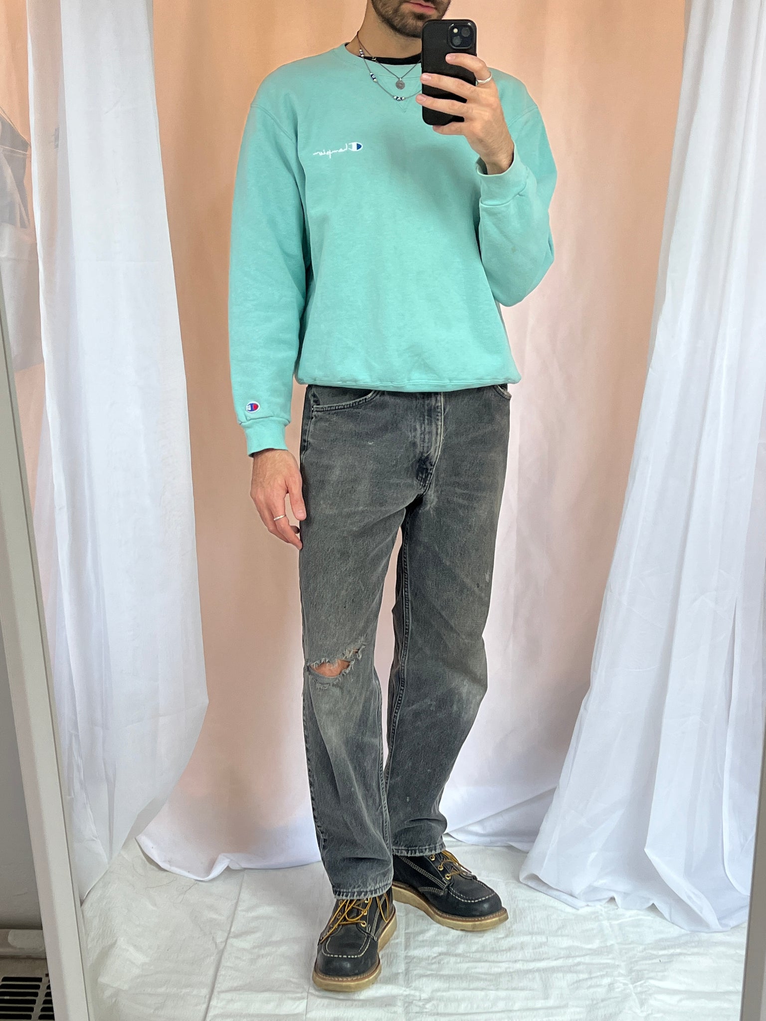 Champion Made In USA Teal Crewneck