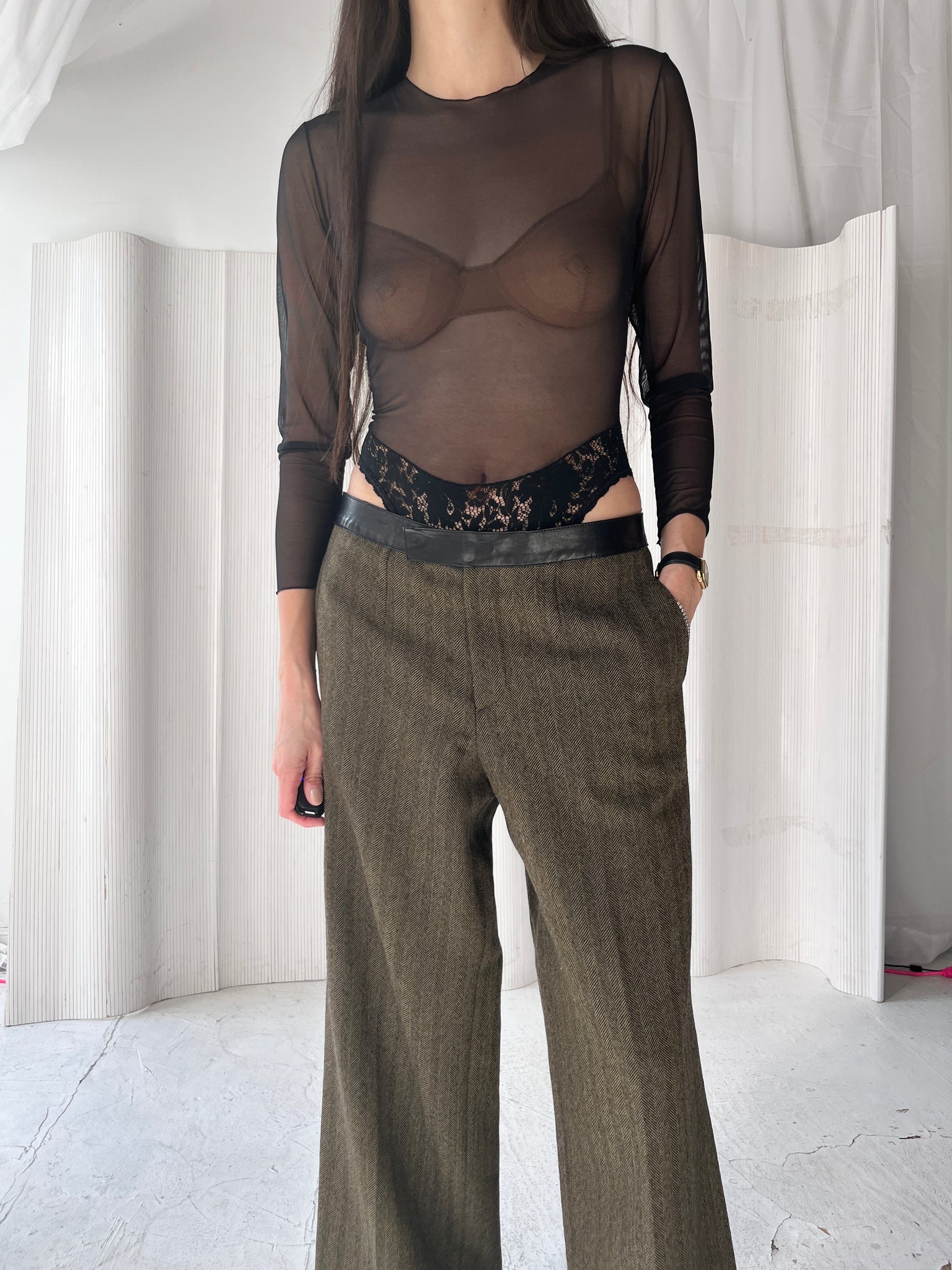 Gucci leather-trim tweed pants