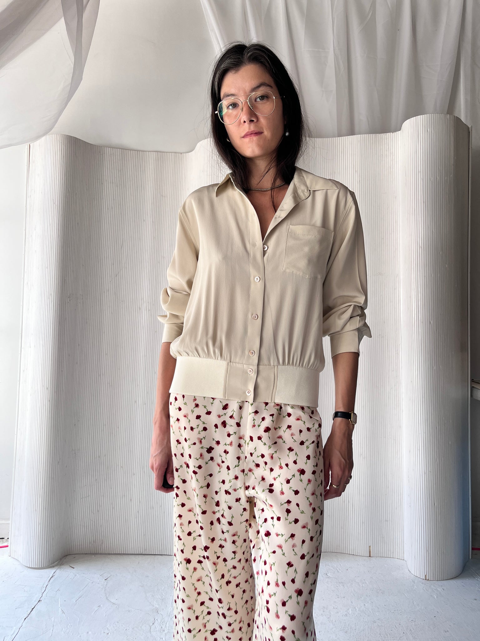 Helmut Lang taupe silk blouse