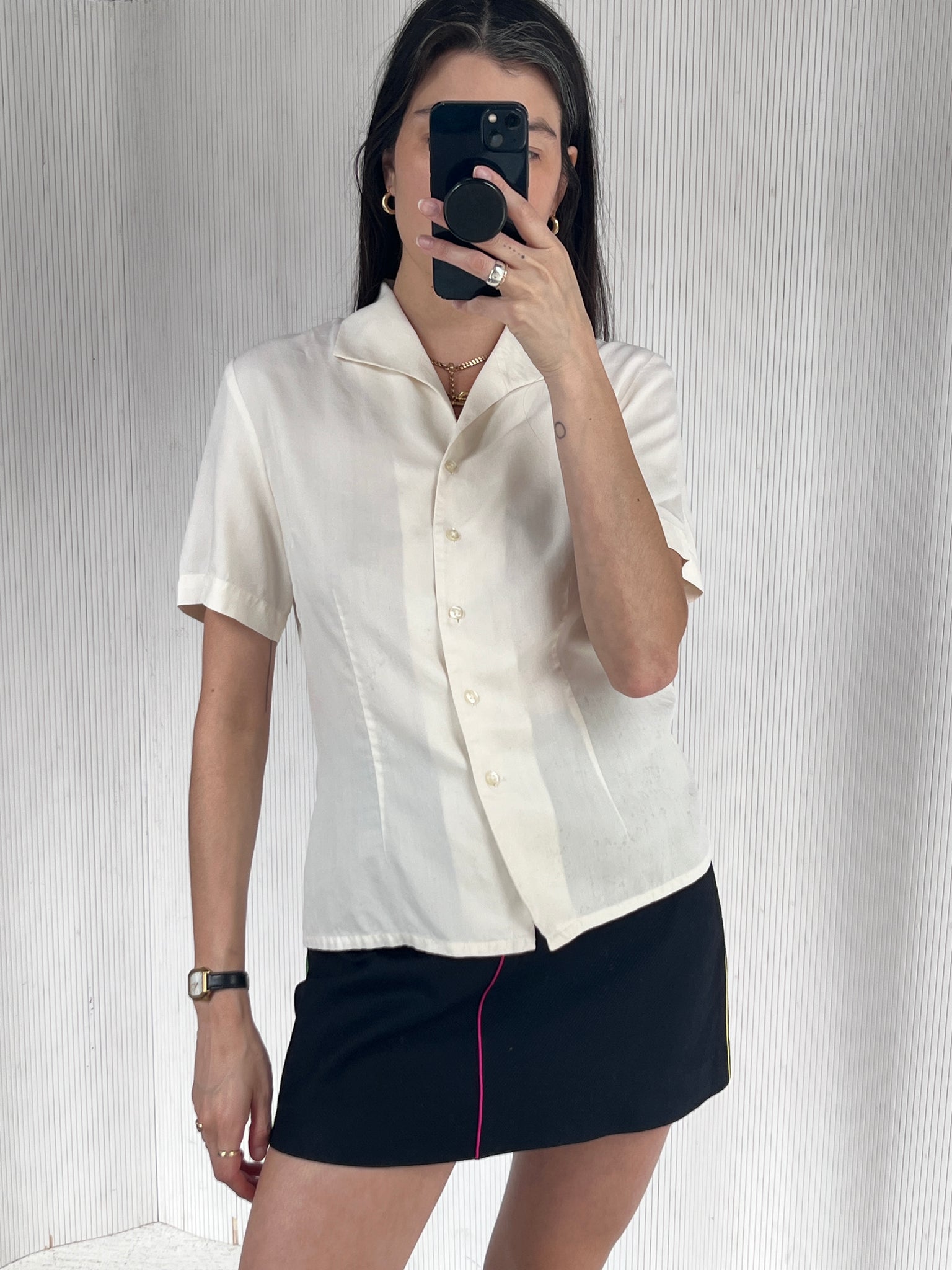 Laura Scott Cream silk short sleeve blouse