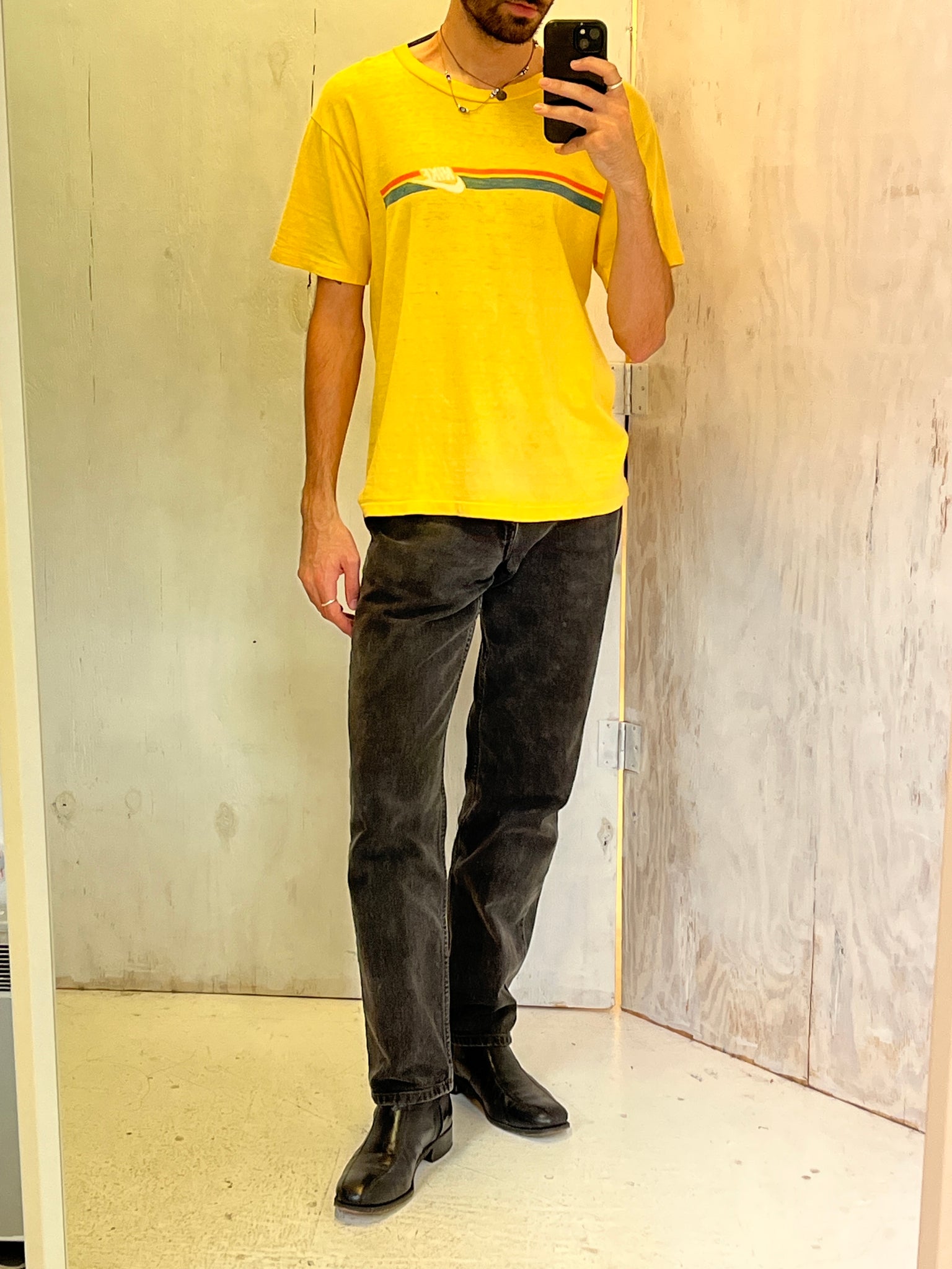 80s Nike T Shirt Yellow Distressed