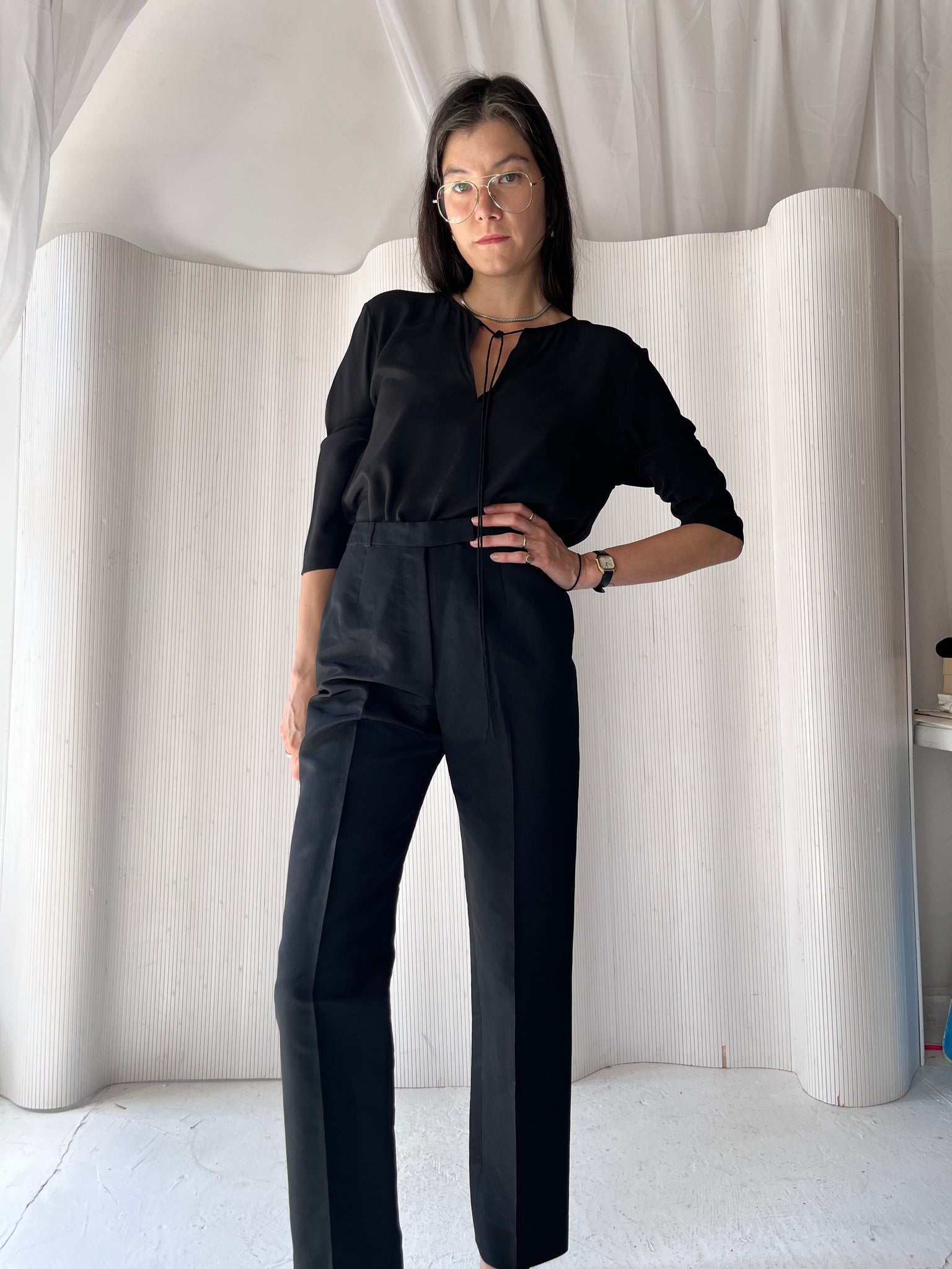 Matteau black silk blouse