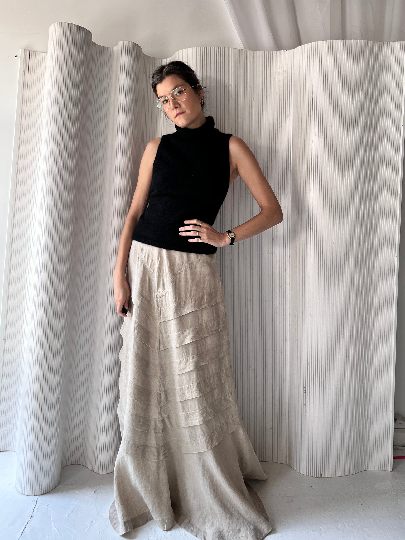 Tiered linen maxi skirt