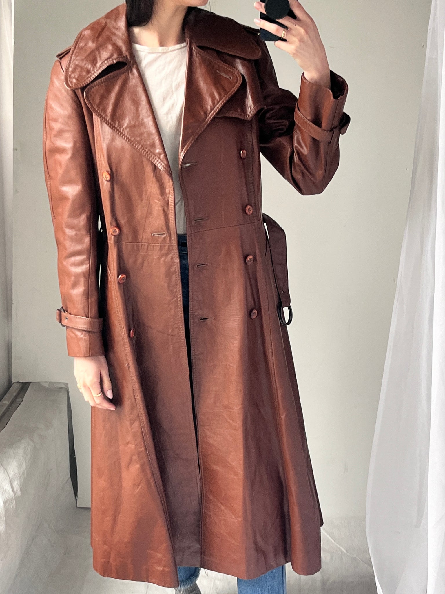 Brown Leather Trench Coat - Made in Uruguay