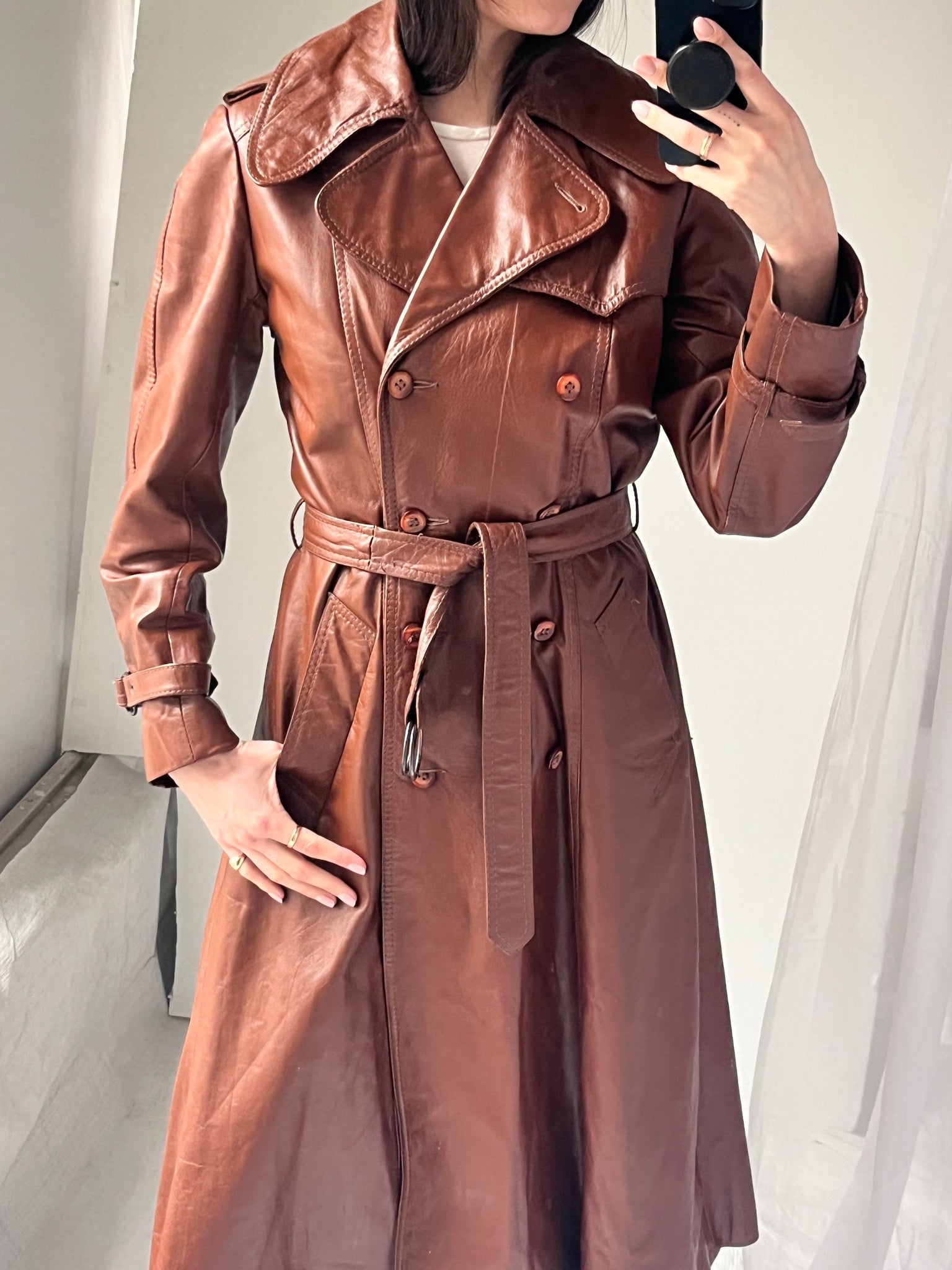 Brown Leather Trench Coat - Made in Uruguay