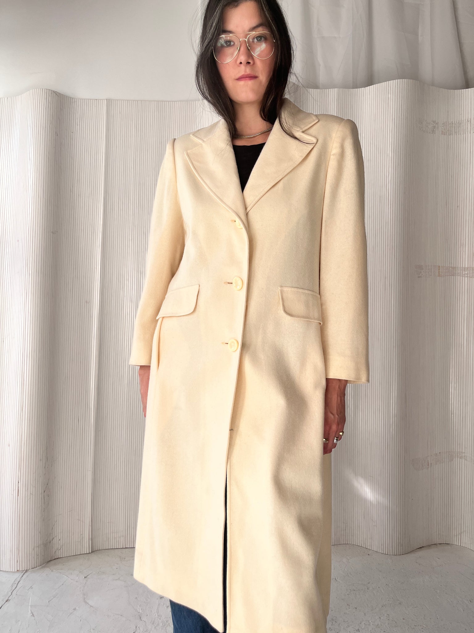 Cream wool long coat