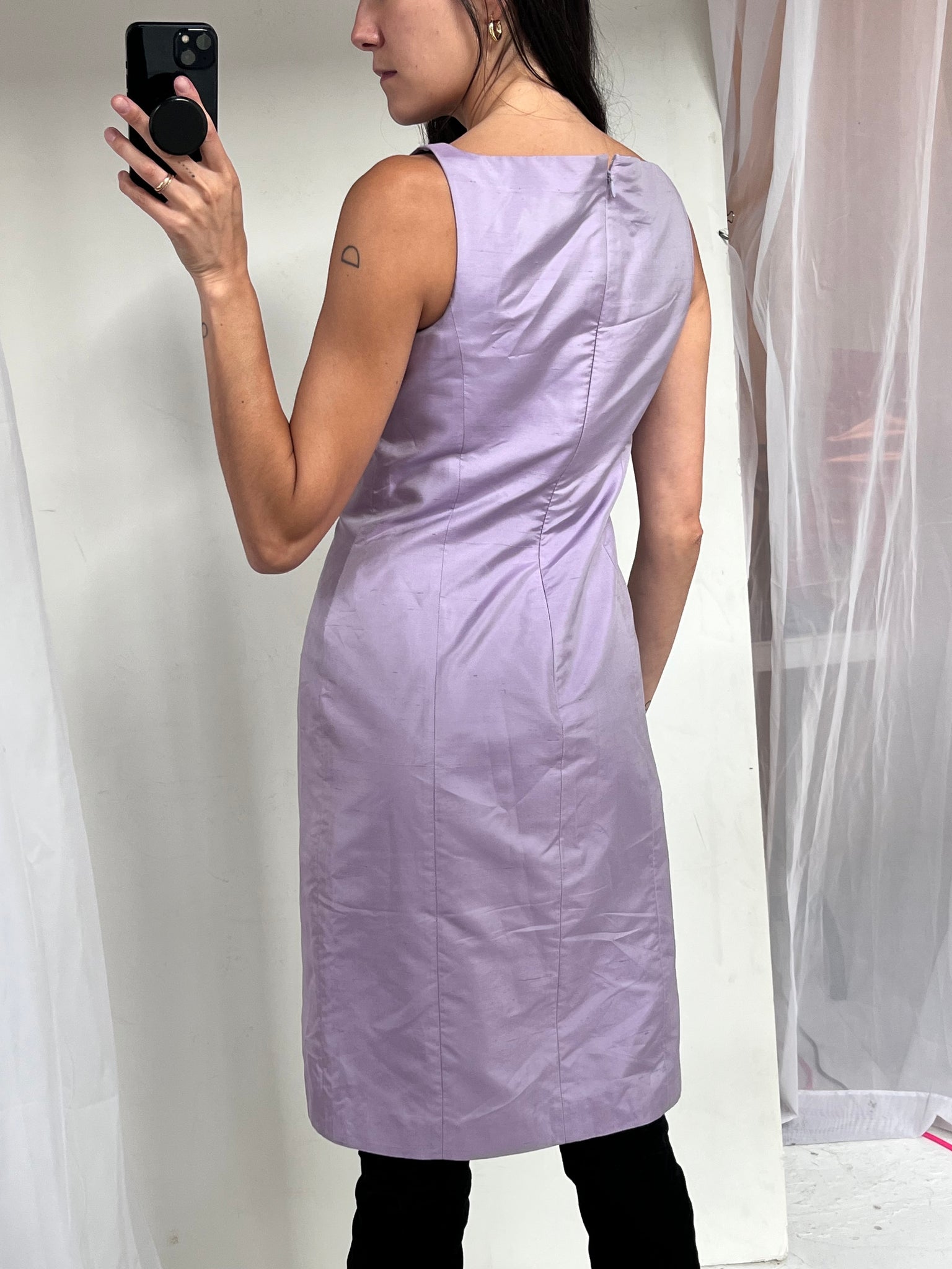 1990s Ann Taylor Icy Lavender Silk Dupioni Cocktail Dress