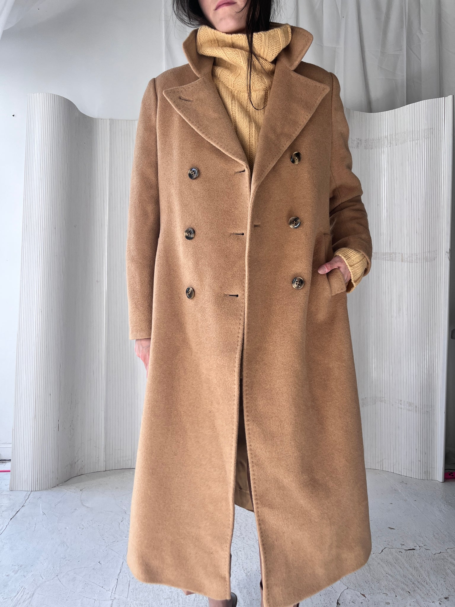 Camel Double Breasted Peacoat