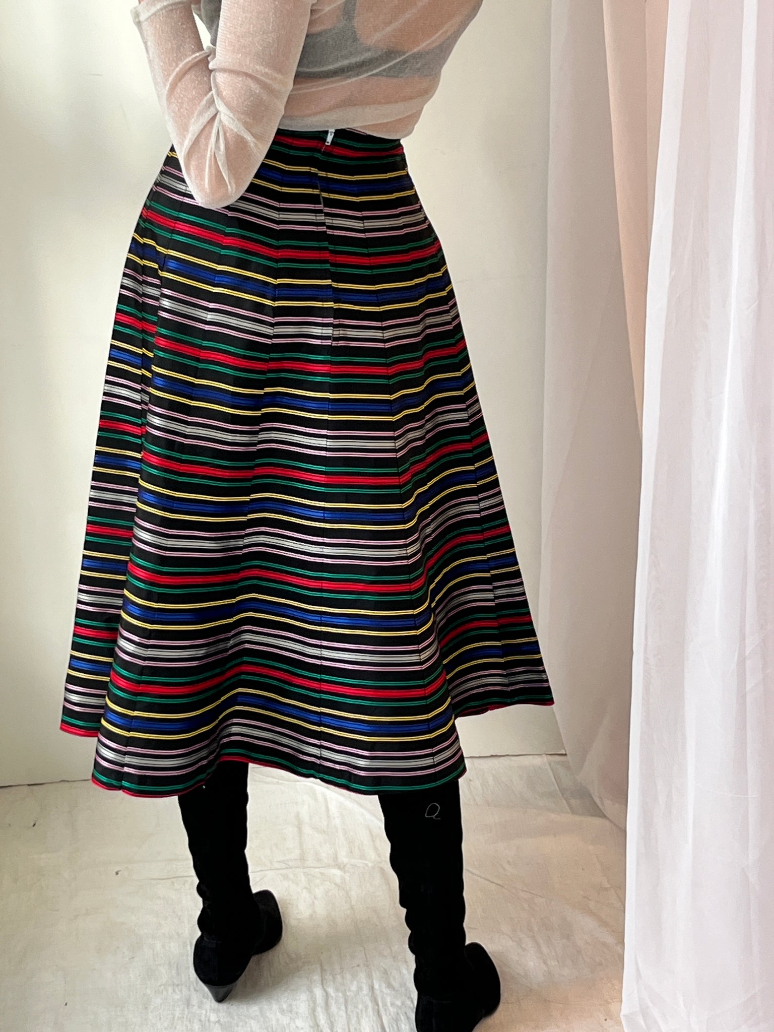 High Waisted Midi Multicolor Ribbon Skirt