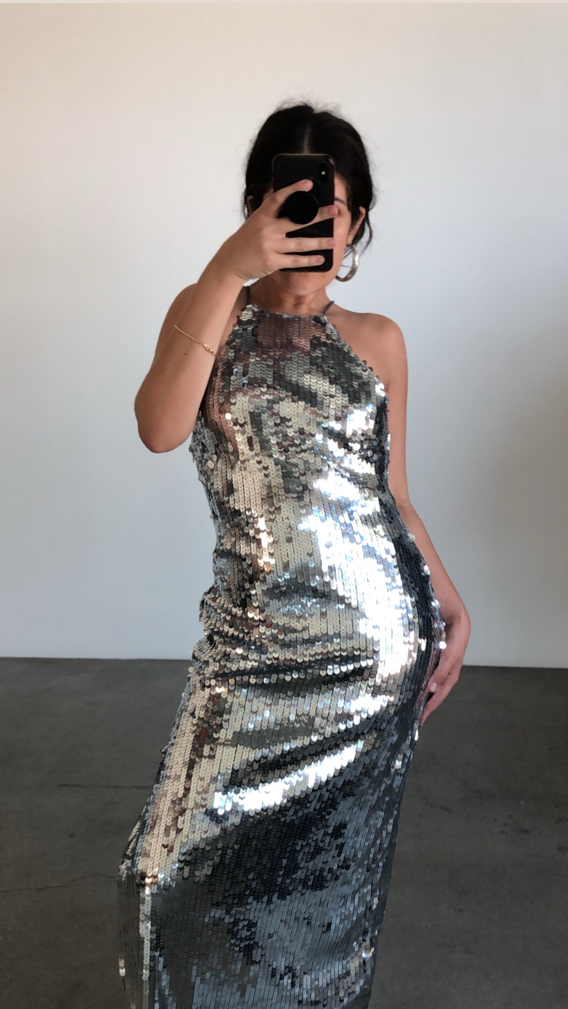SM Silver sequin halter maxi dress