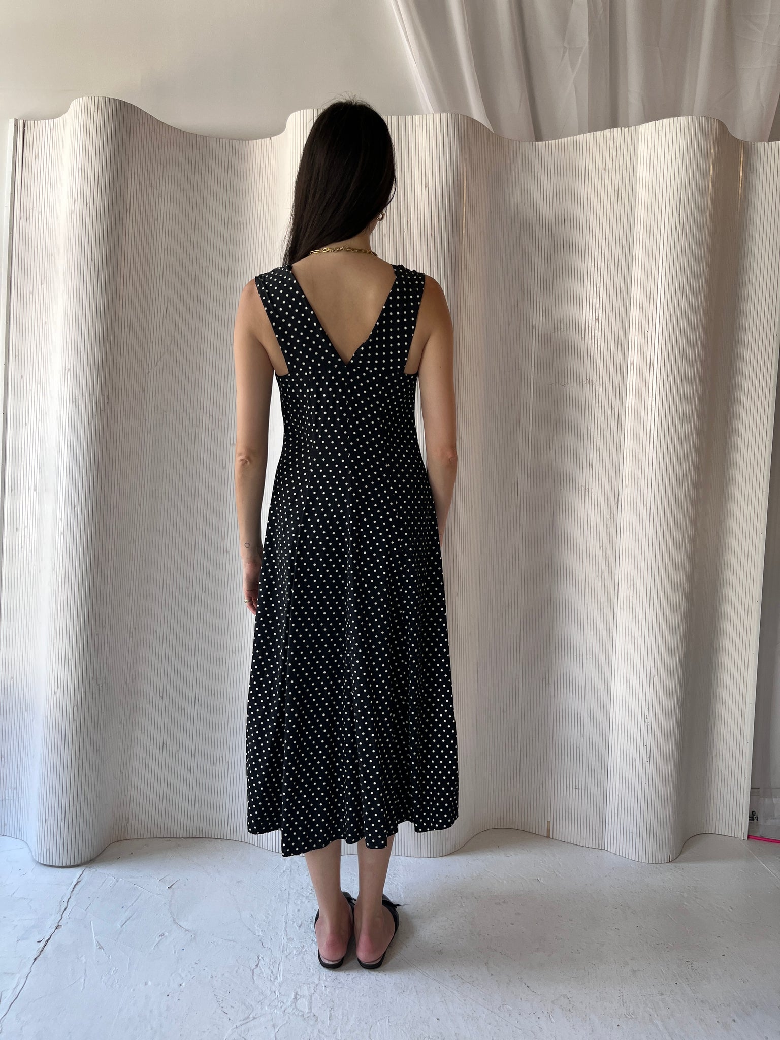 Black polka dot dress with buttons