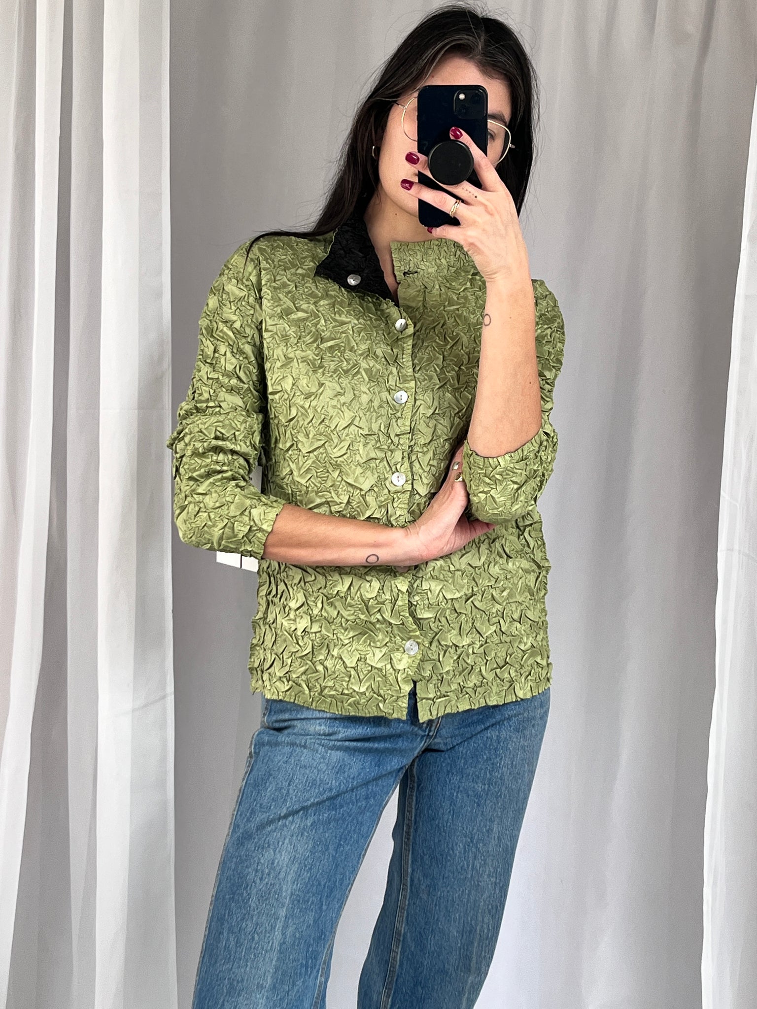 Reversible Lime Micropleat Blouse