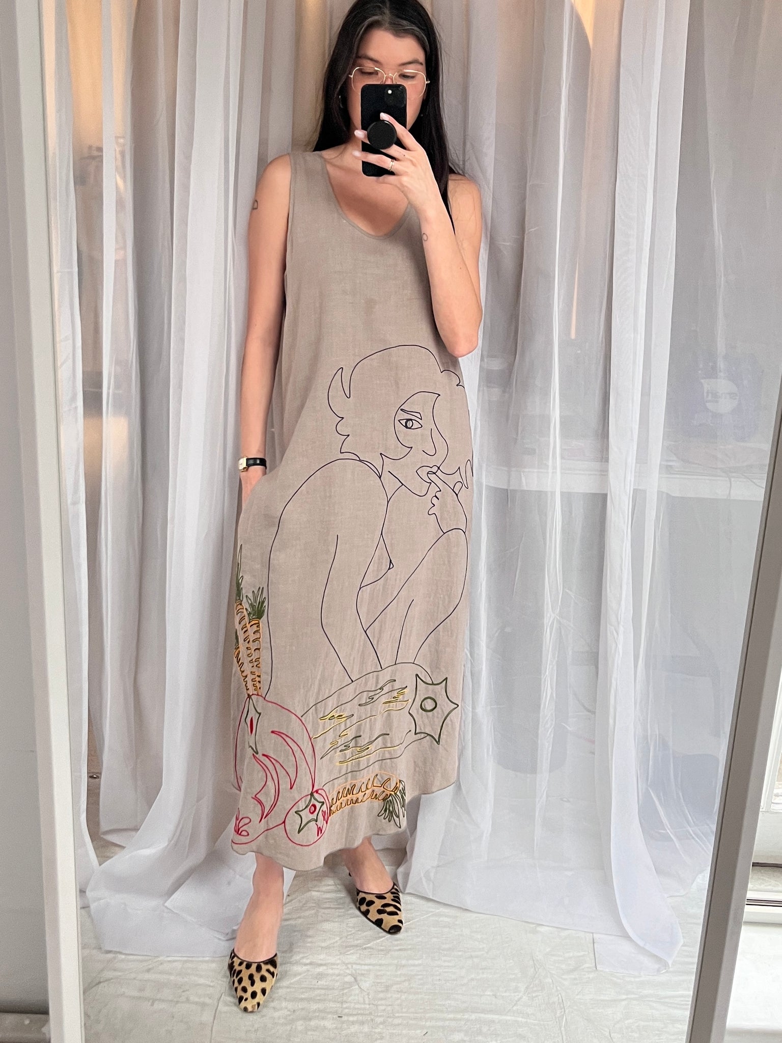 Artist Slate Grey Hand Embroidered Dress