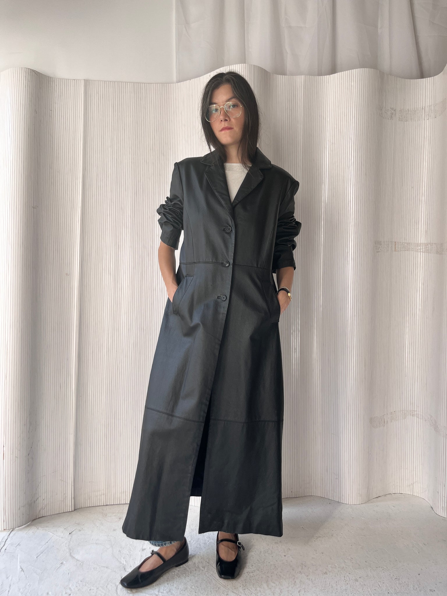 Black leather blazer duster