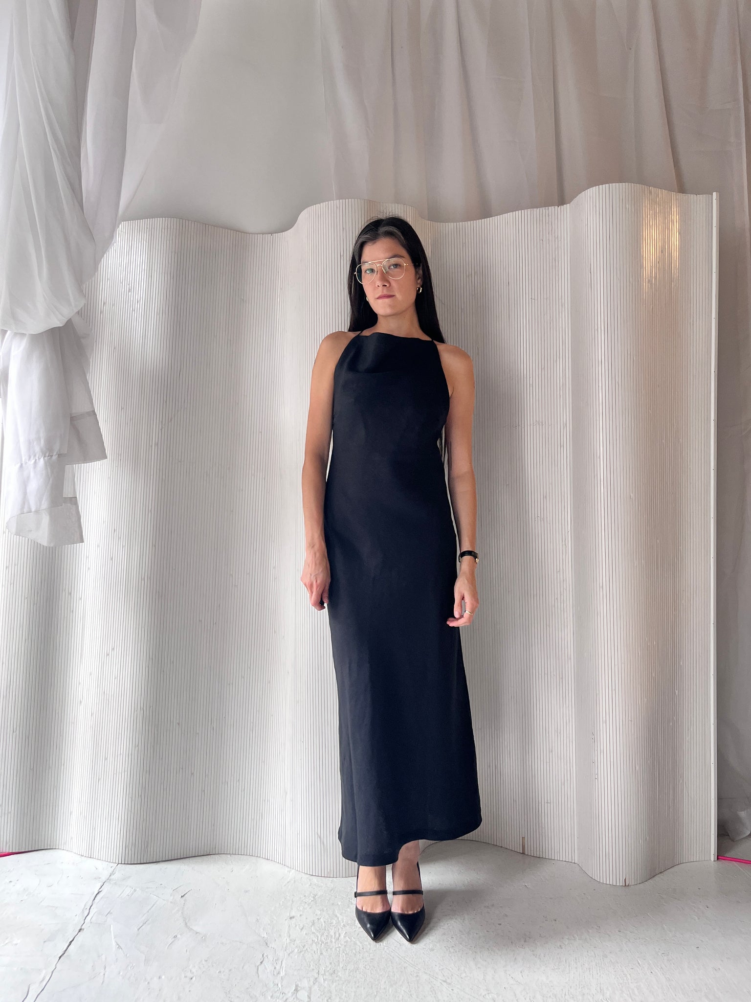 Faithful black linen halter dress