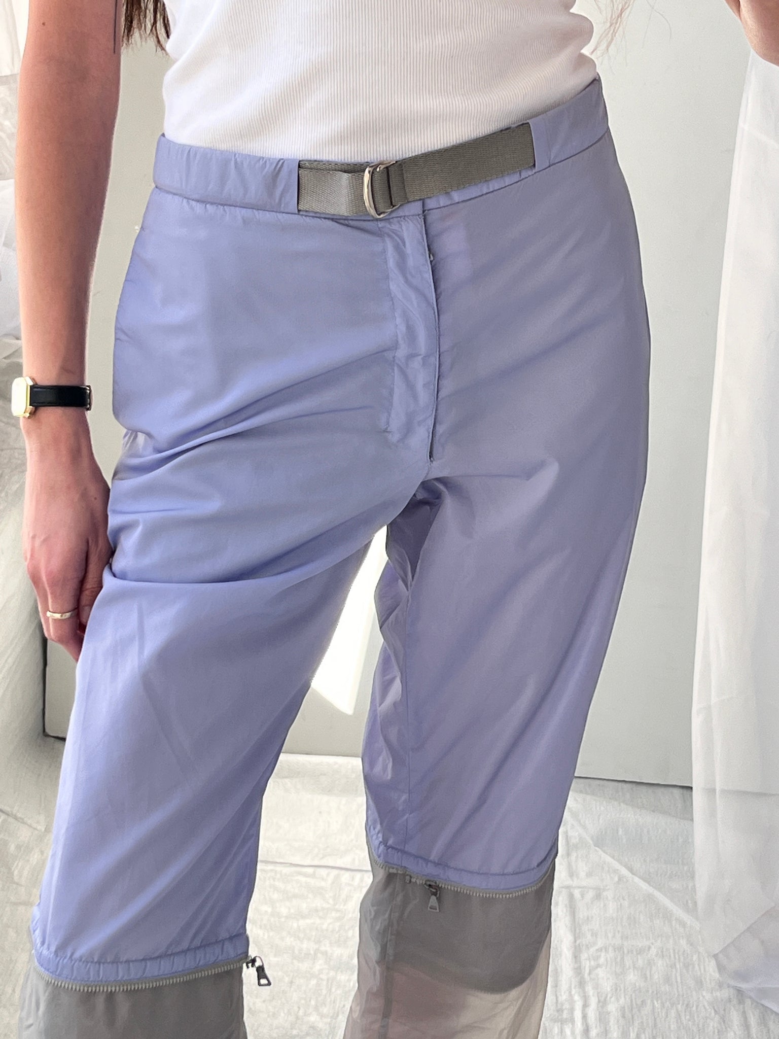 Prada Baby Blue Expandable Nylon Pants, SS2000