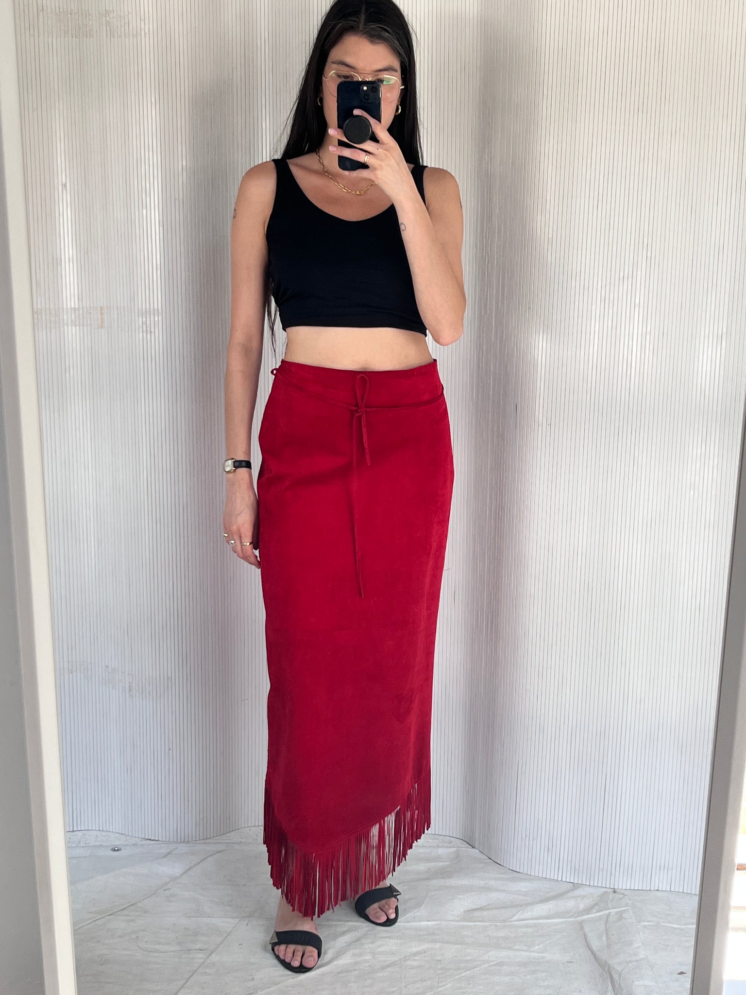 Zebra Leather Red Suede Western Skirt