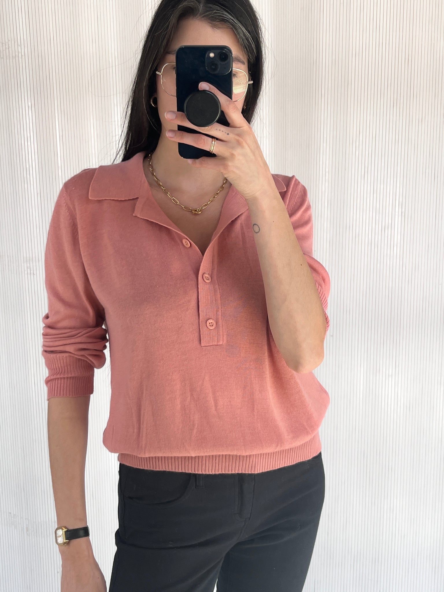 Rodier Paris Clay/Pink Collared Sweater