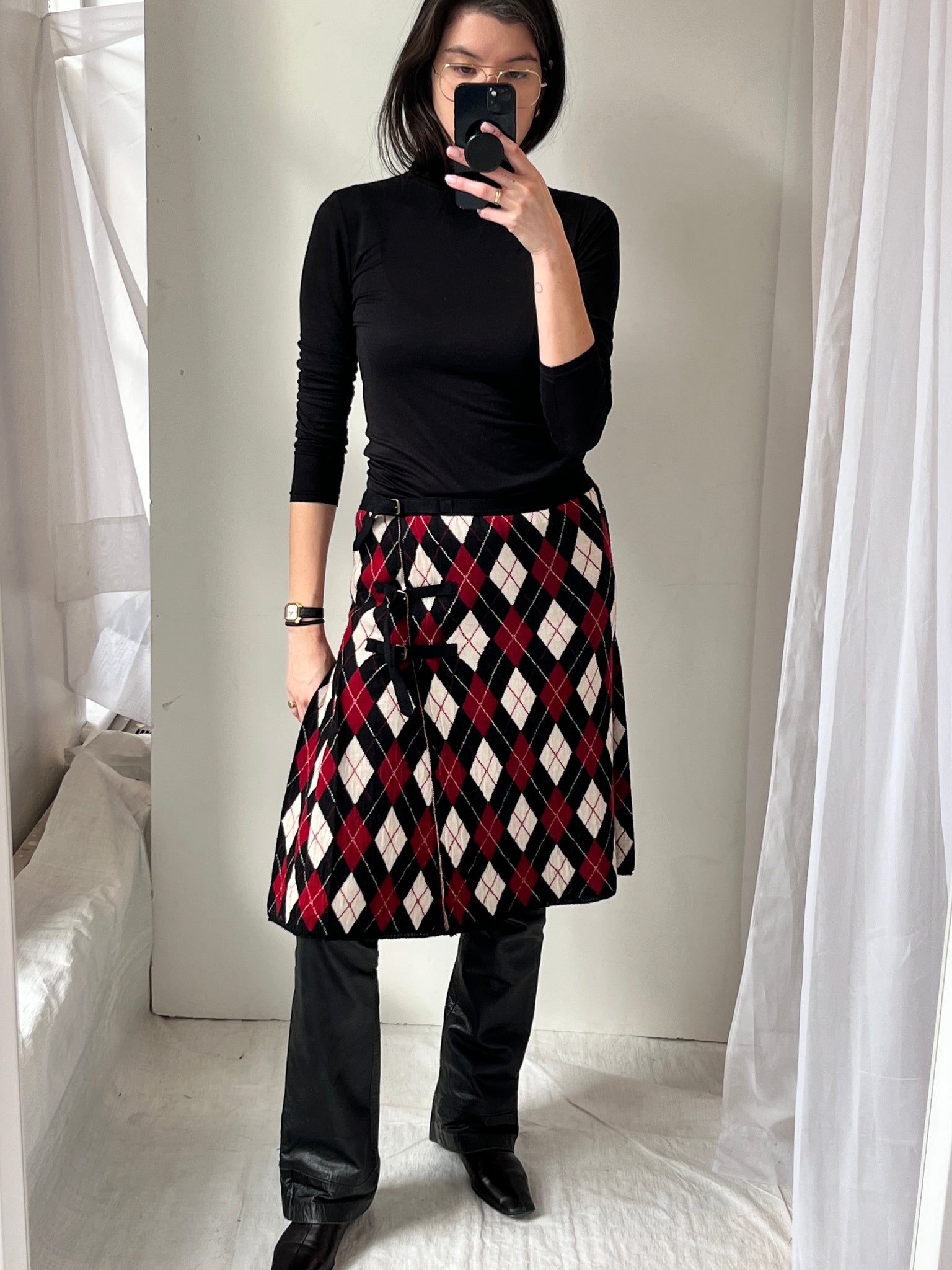 Jean Paul Gaultier Argyle Wool Knit Skirt