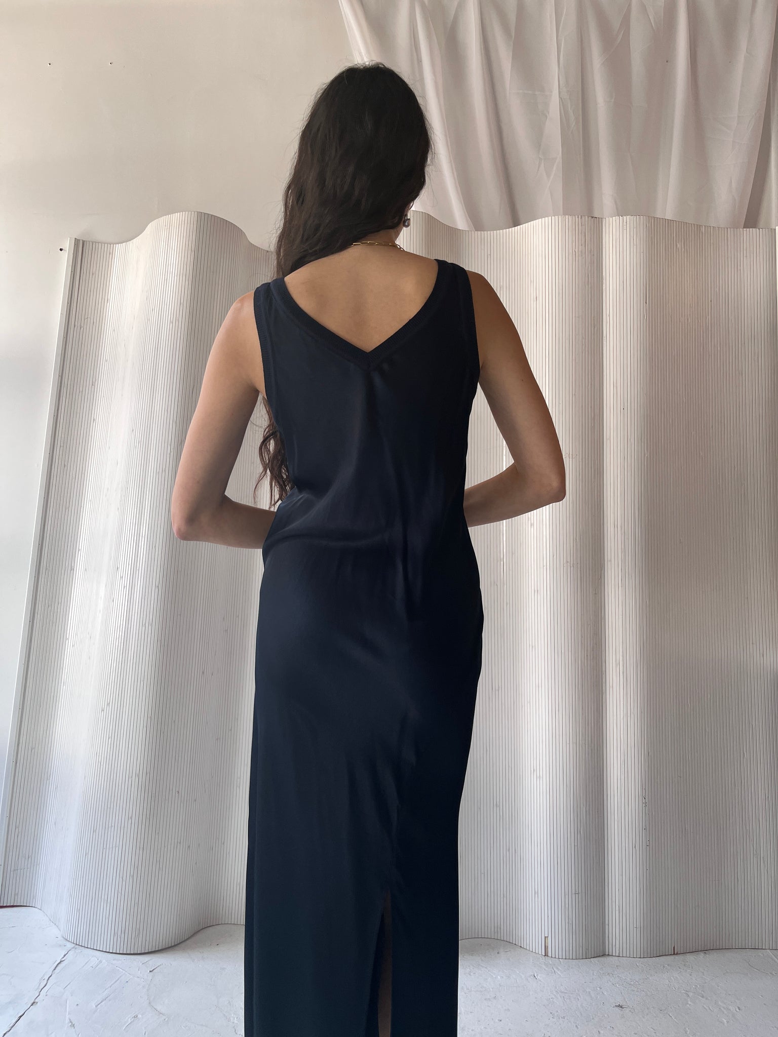 DKNY navy knit & silky dress