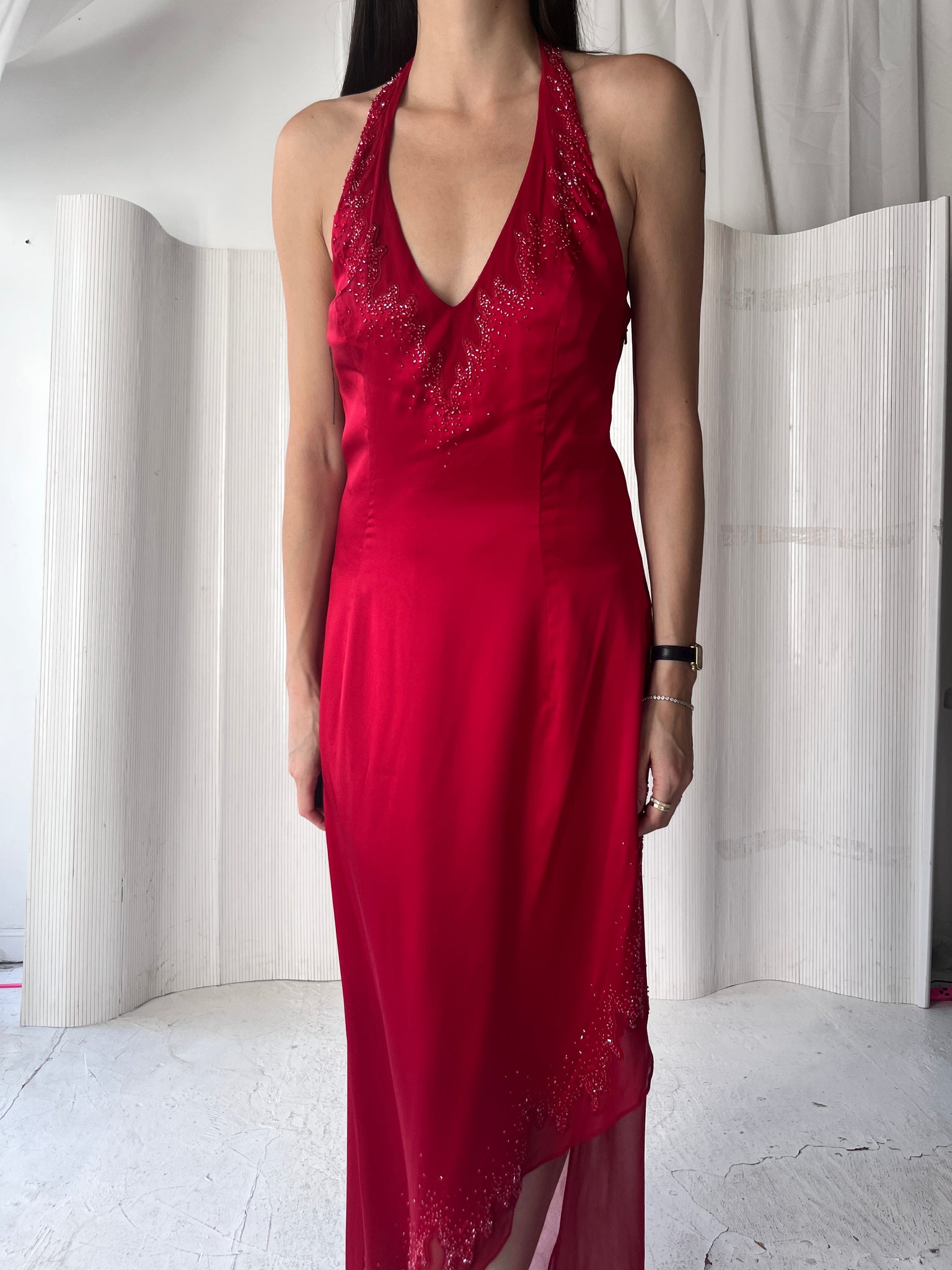 Silk Garnet Halter Gown