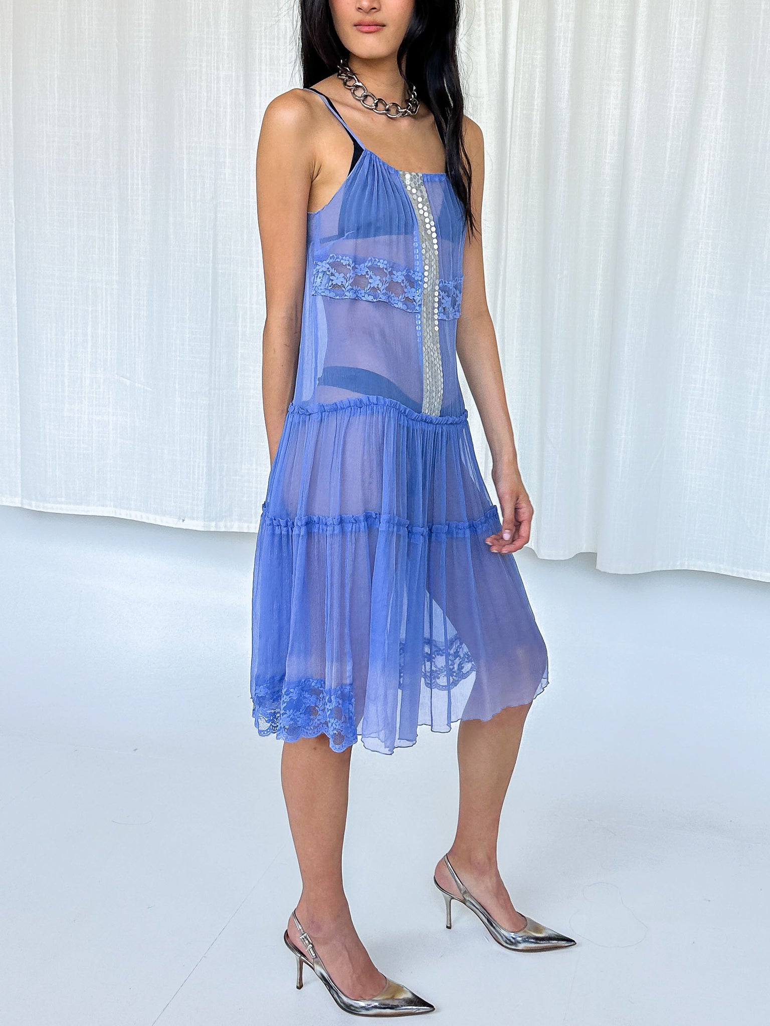 Alberta Ferretti Lilac Sequin Silk Chiffon Dress