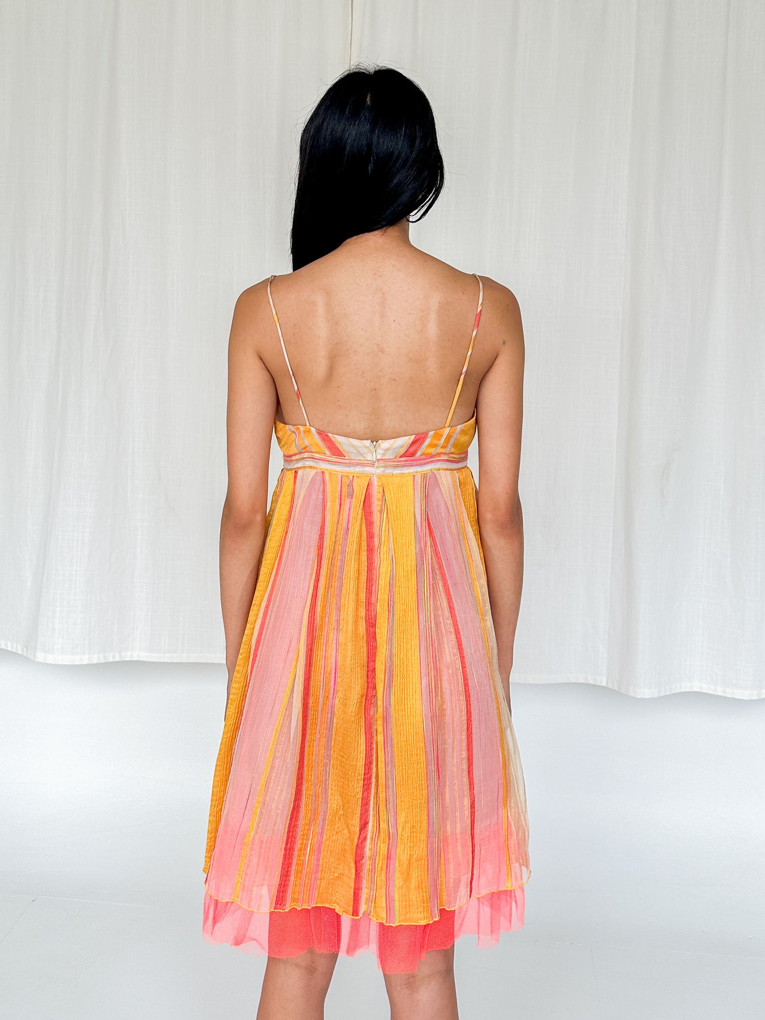 Anna Sui Silk Woven Striped Tulle Dress (S)