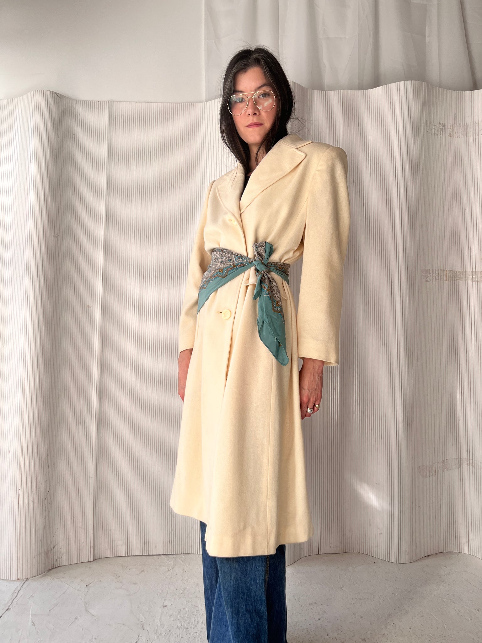 Cream wool long coat