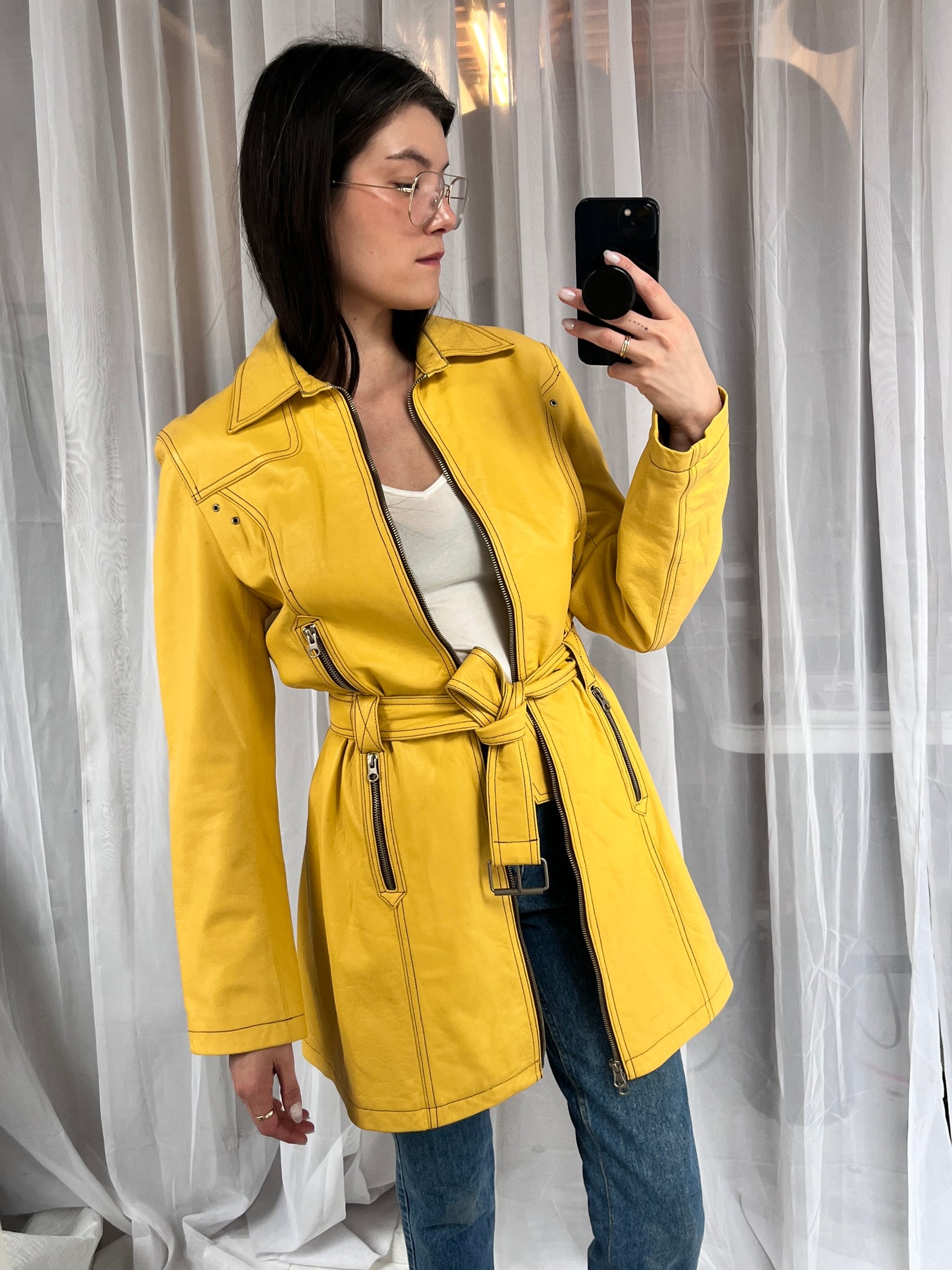 2000s butter yellow lambskin motorcycle coat