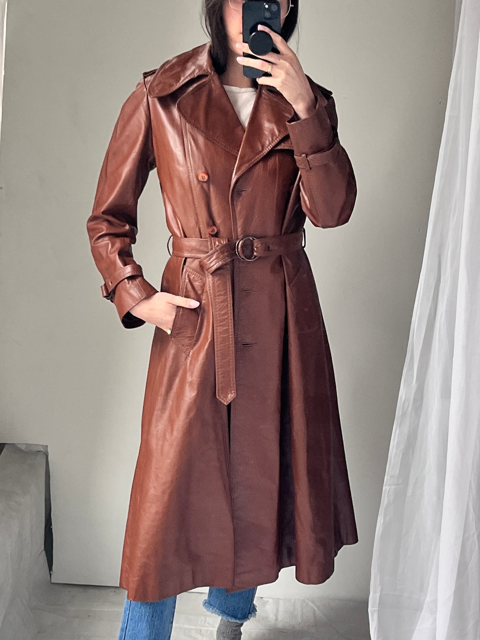 Brown Leather Trench Coat - Made in Uruguay