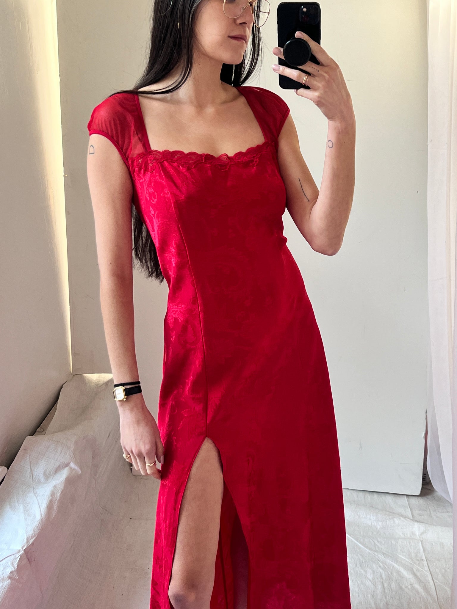 1980s Red Victoria’s Secret Slip Dress with Sheer Back
