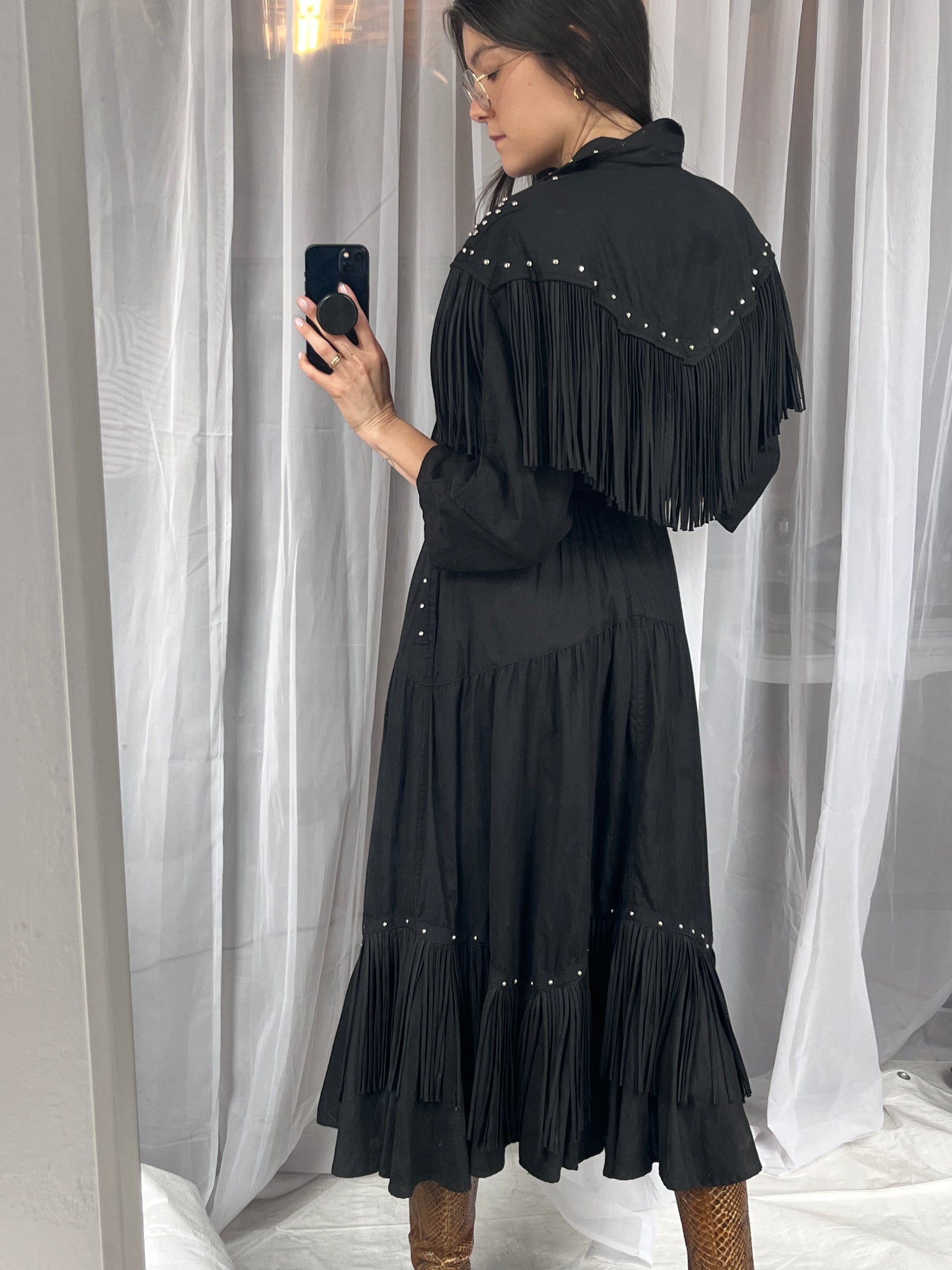 1980s Varda Garfinkel fringed western dress