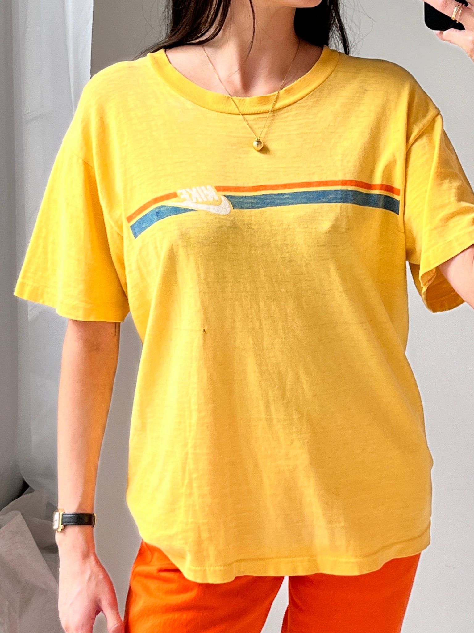 80s Nike T Shirt Yellow Distressed