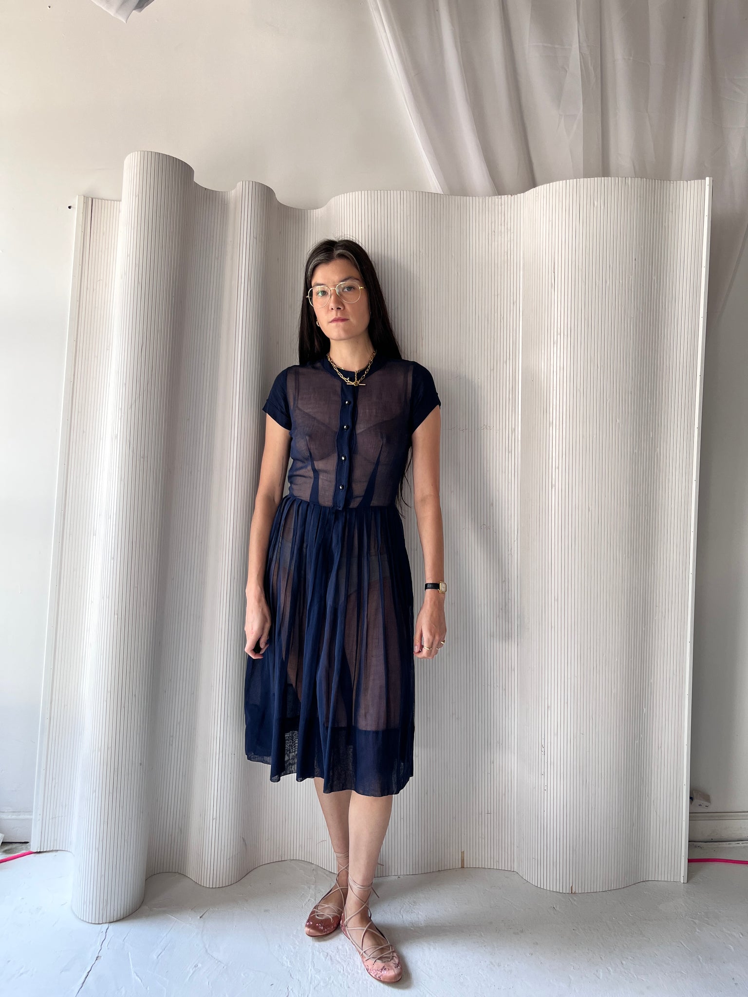 1950s sheer navy dress